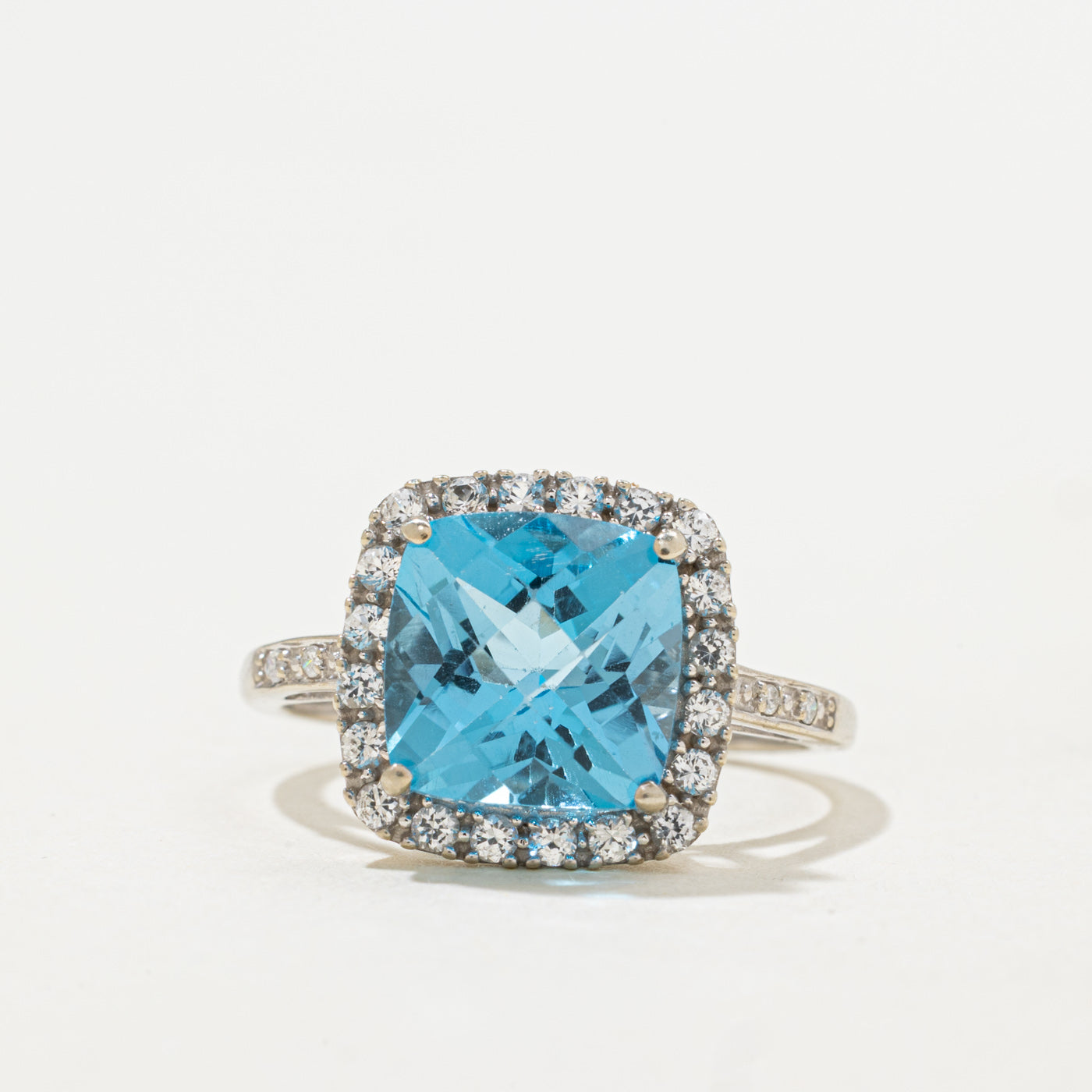 Blue & White Topaz Halo Ring | 3.56ctw | SZ 7.0