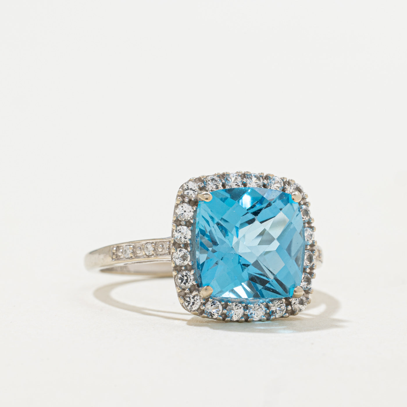 Blue & White Topaz Halo Ring | 3.56ctw | SZ 7.0