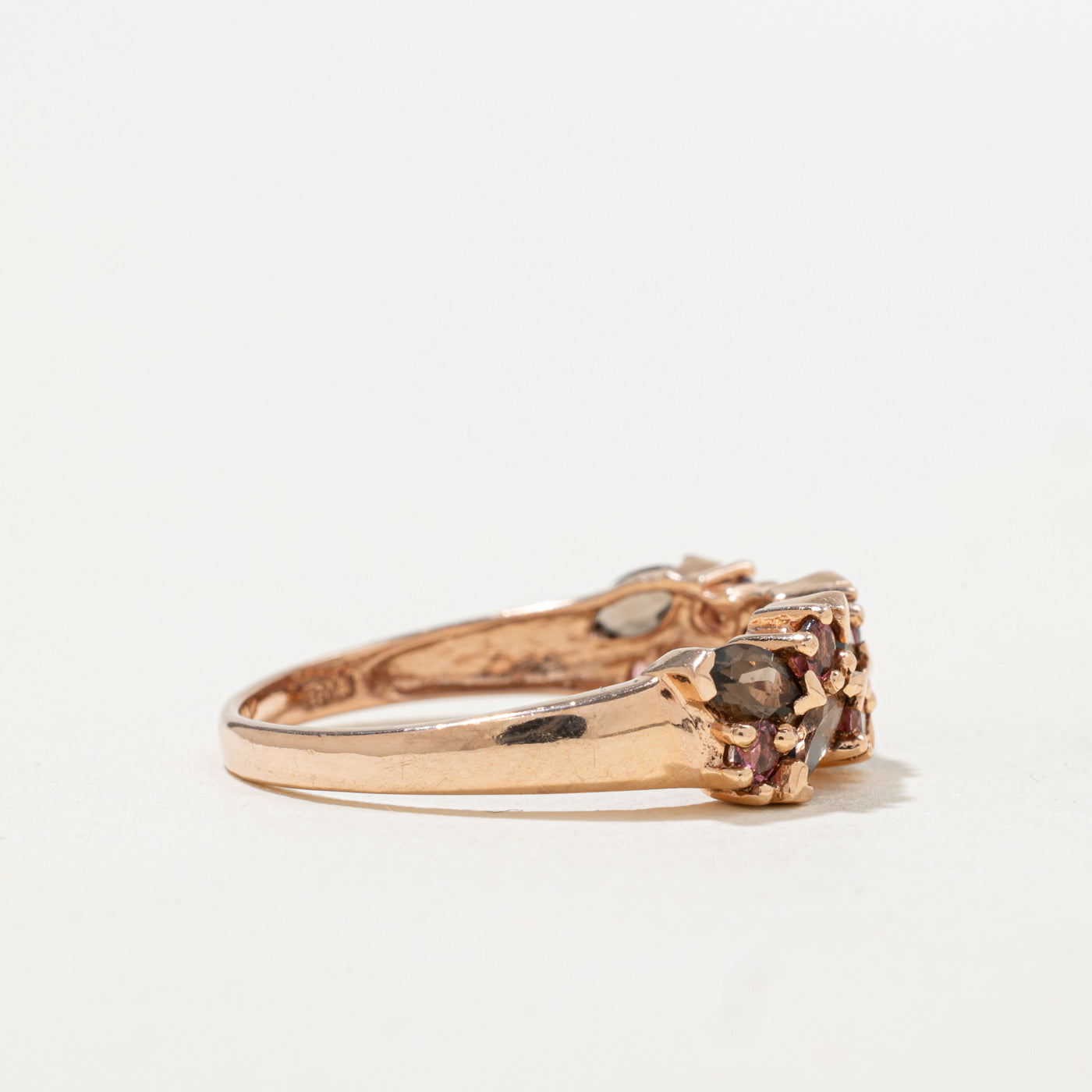 Marquise Cut Smoky Quartz & Pink Tourmaline Semi Eternity Ring | 0.69ctw | SZ 9.0