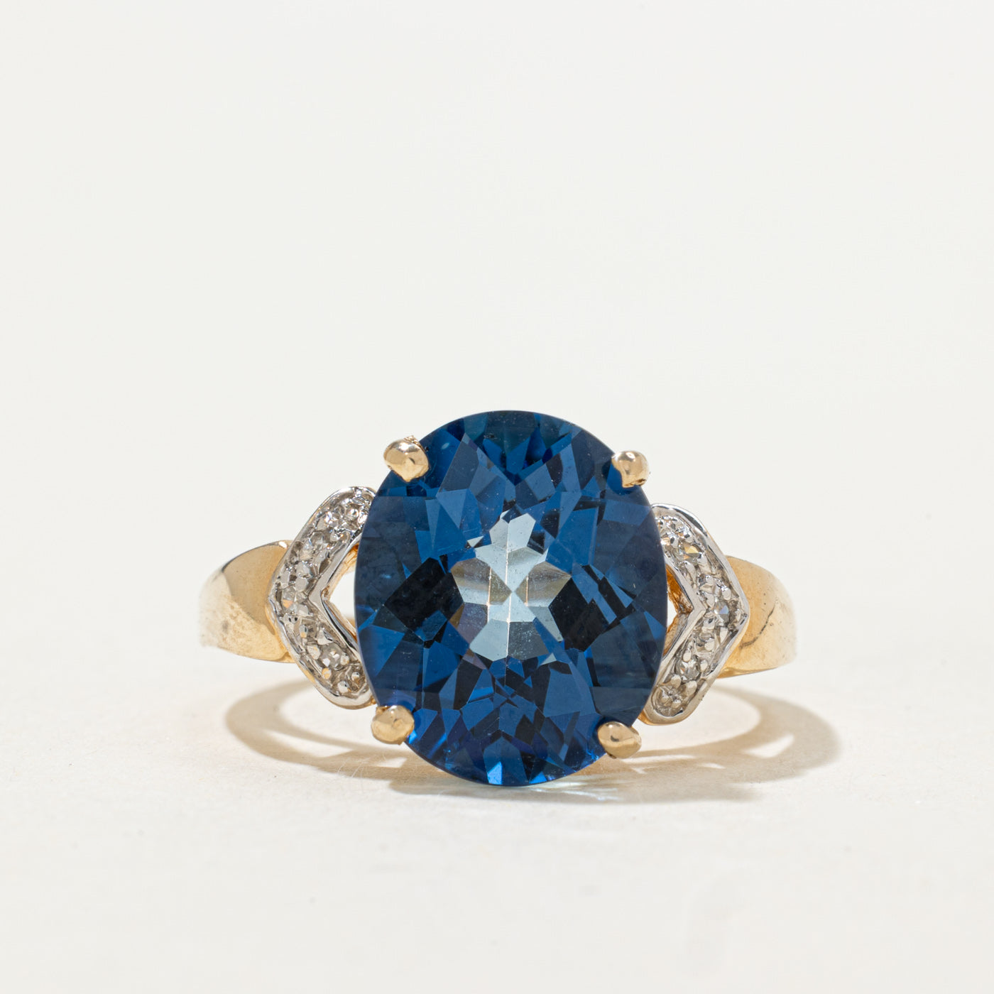 Checkerboard Cut Blue Topaz & Diamond Ring | 5.50ct, 0.03ctw | SZ 6.0