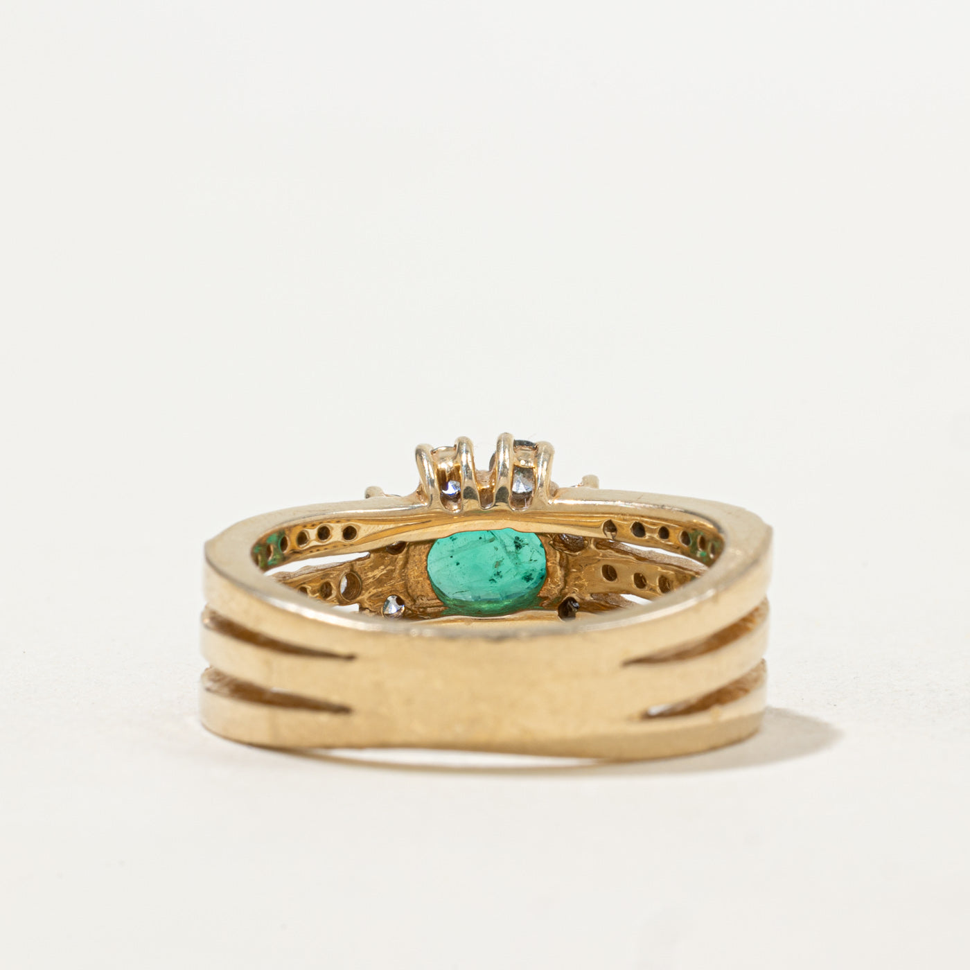 'Effy' Emerald & Diamond Split Shank Ring | 0.33ct, 0.30ctw | SZ 7.25