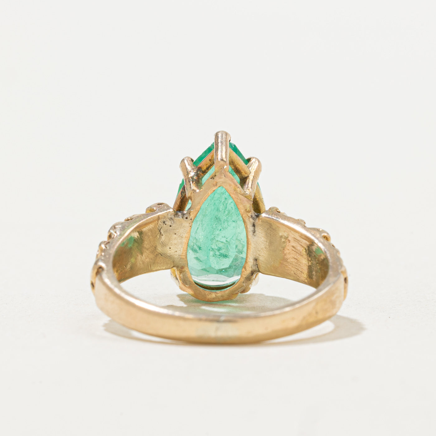 Pear Cut Emerald Textured Ring | 2.20ct | SZ 5.0