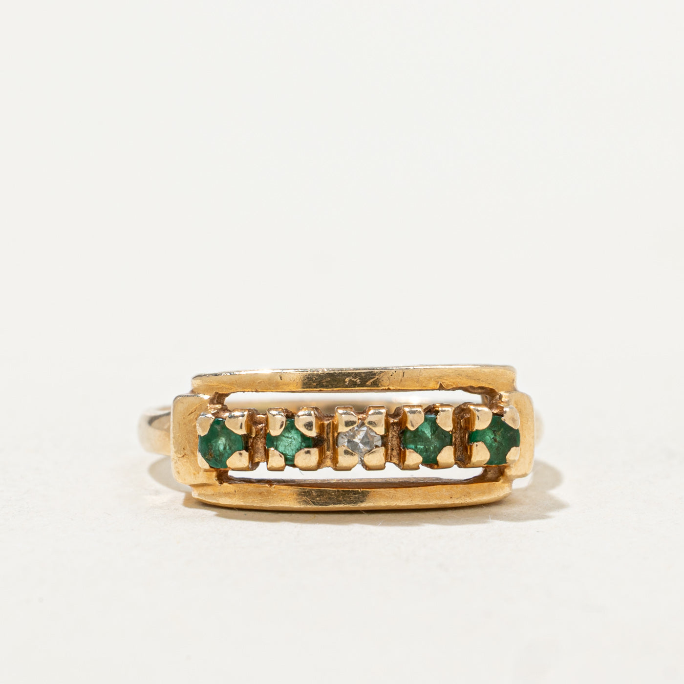 Five Stone Emerald & Diamond Geometric Ring | 0.04ctw, 0.01ct | SZ 3.25