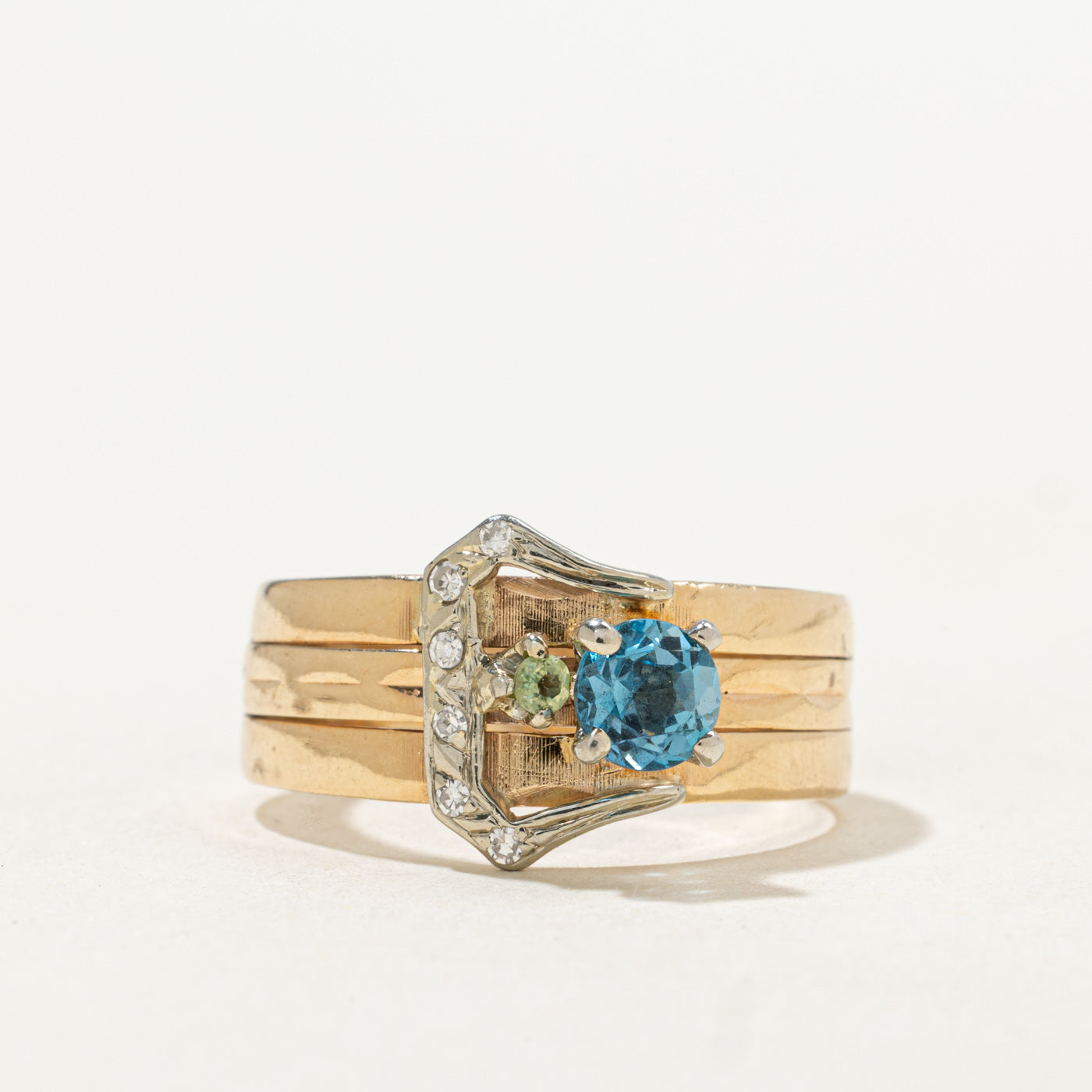 Multi Gem & Diamond Buckle Ring | 0.57ctw | SZ 9.0