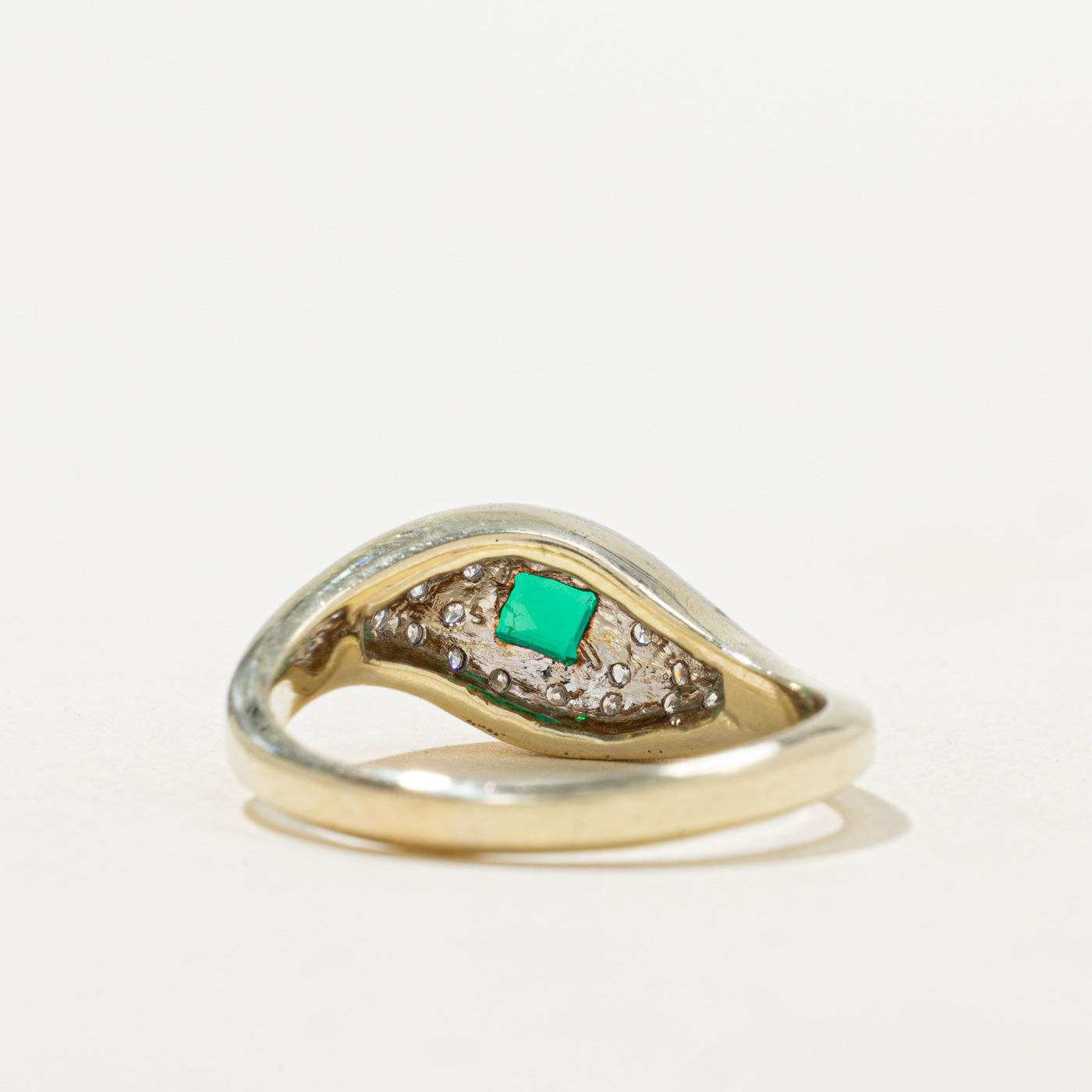 Bezel Set Emerald & Diamond Wave Dome Ring | 0.15ct, 0.35ctw | SZ 8.75