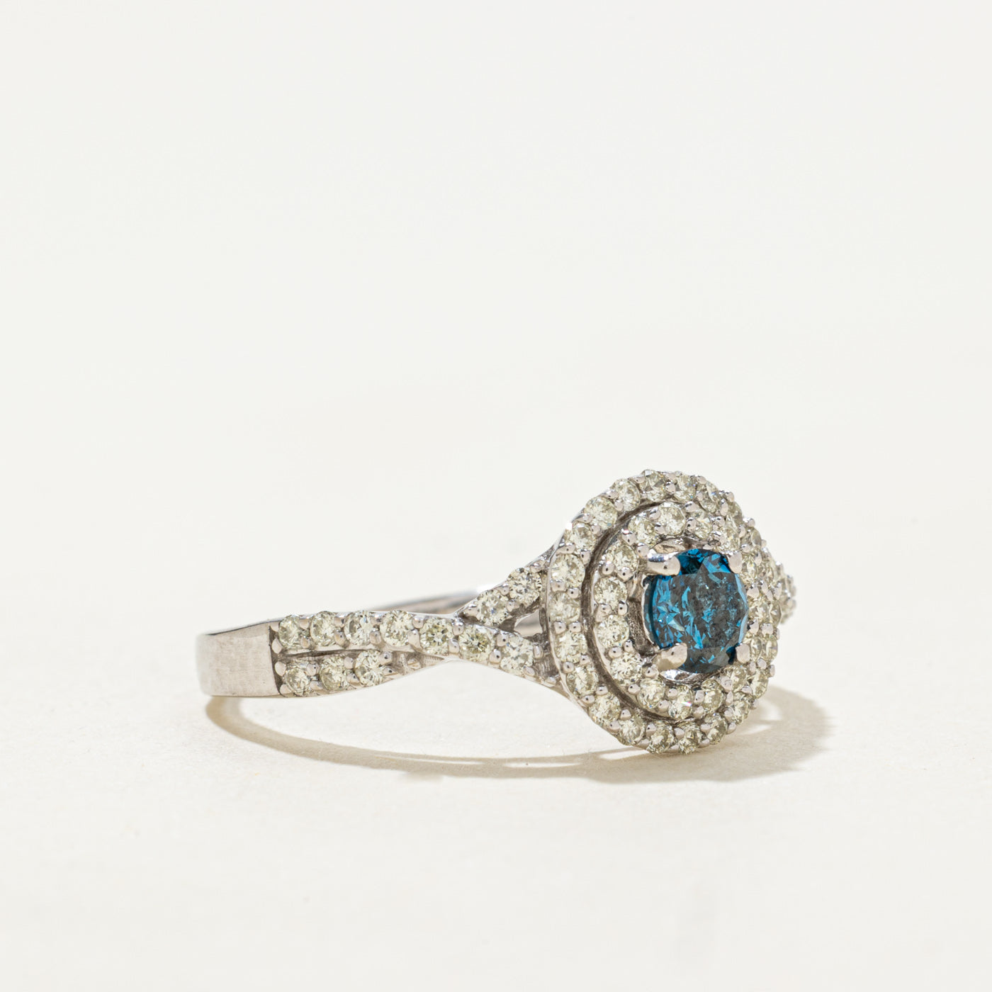 Blue Diamond Double Halo Crossover Ring | 0.59ctw | SZ 6.75