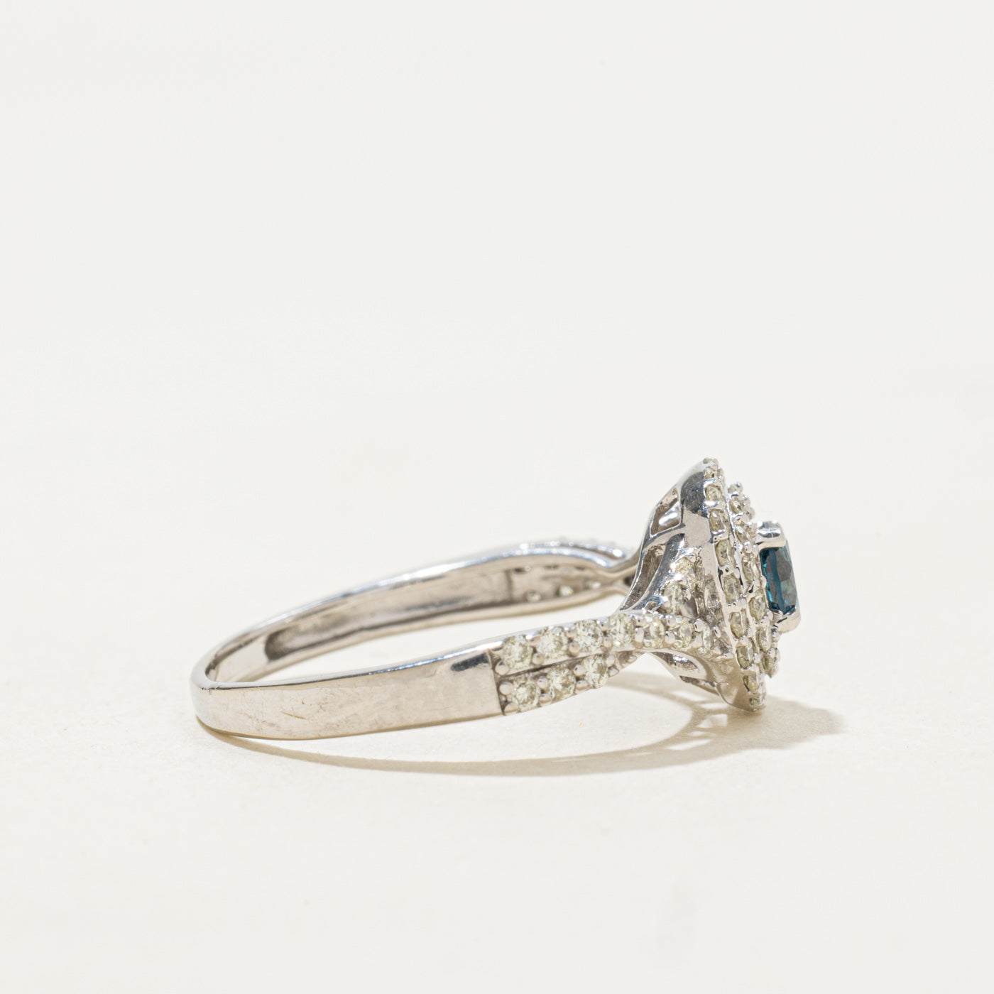 Blue Diamond Double Halo Crossover Ring | 0.59ctw | SZ 6.75