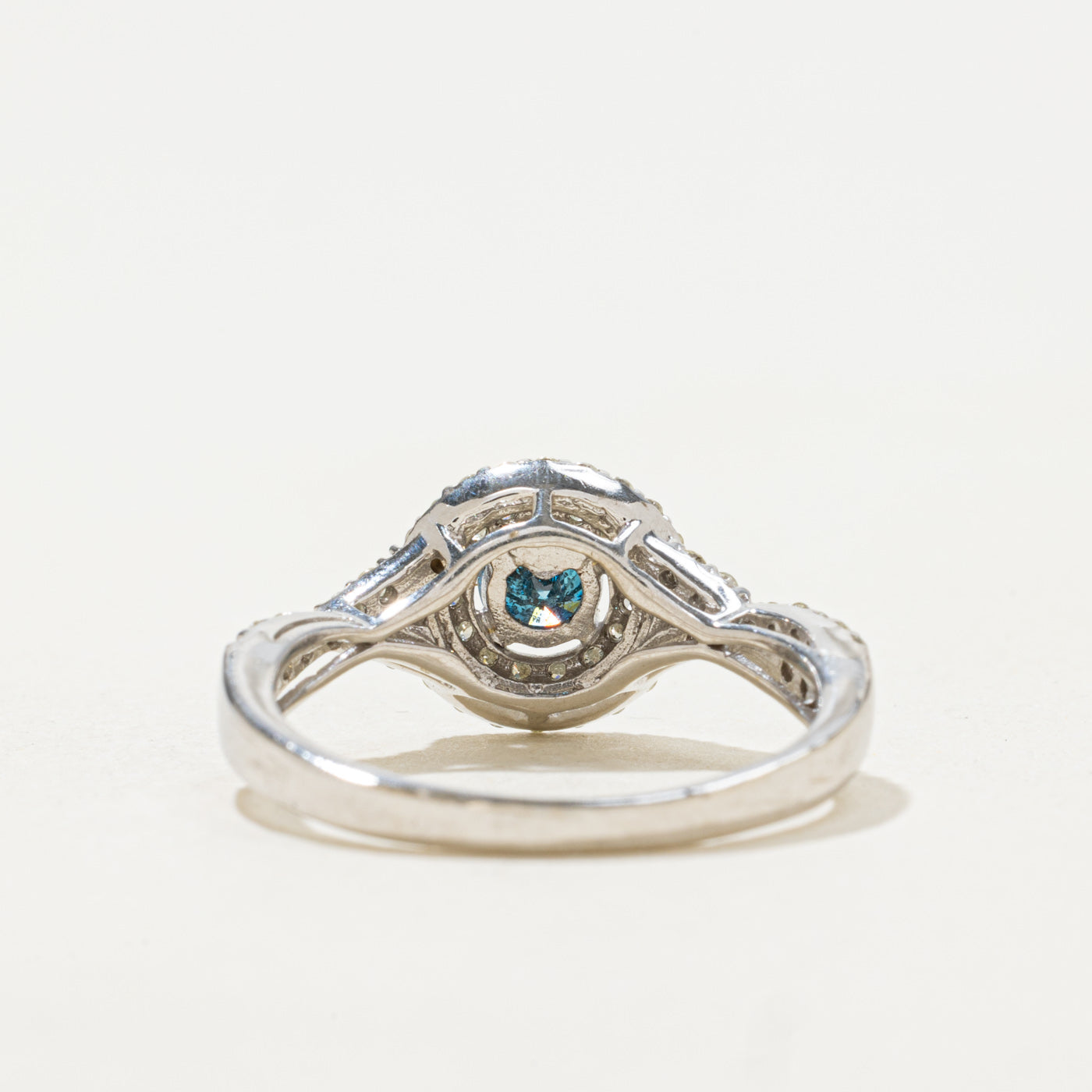 Blue Diamond Double Halo Crossover Ring | 0.59ctw | SZ 6.75