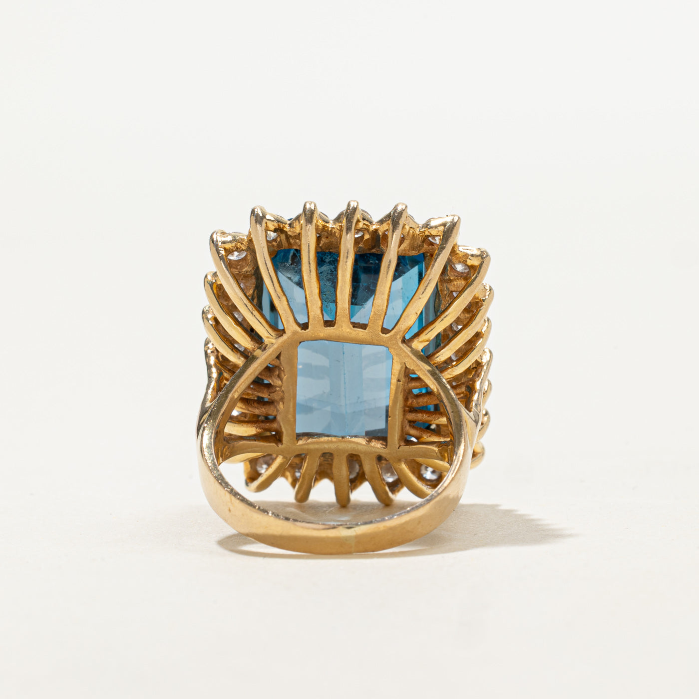 Emerald Cut Blue Topaz & Diamond Petal Cocktail Ring | 19.0ct, 1.36ctw | SZ 5.0