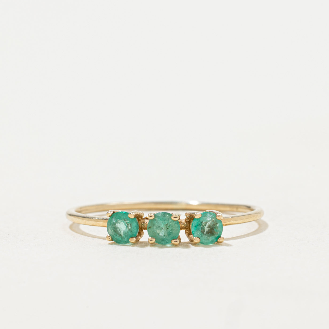 Three Stone Emerald Petite Ring | SZ 6.0