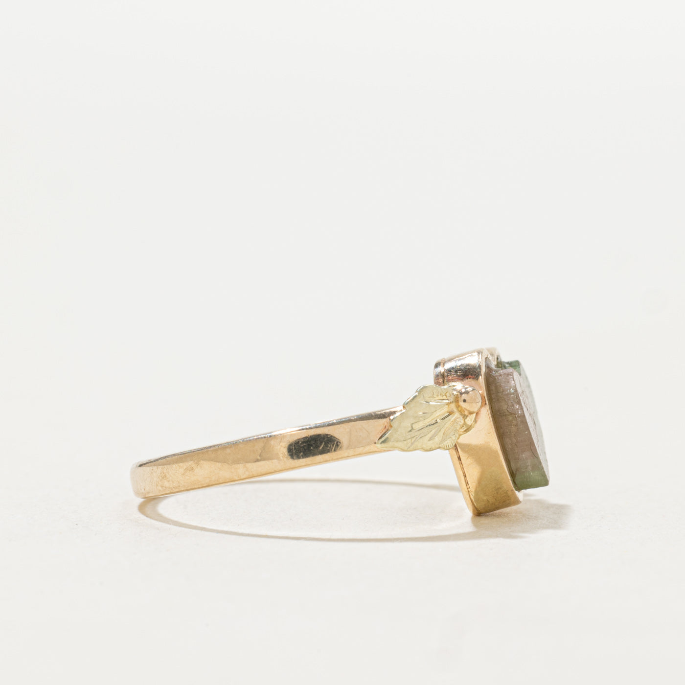 Bezel Set Watermelon Tourmaline Leaf Design Ring | SZ 7.75