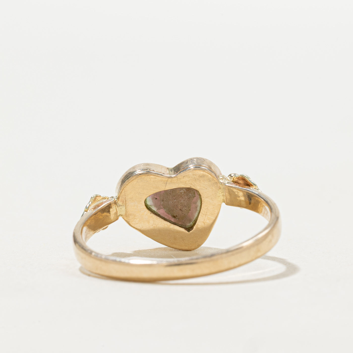 Bezel Set Watermelon Tourmaline Leaf Design Ring | SZ 7.75