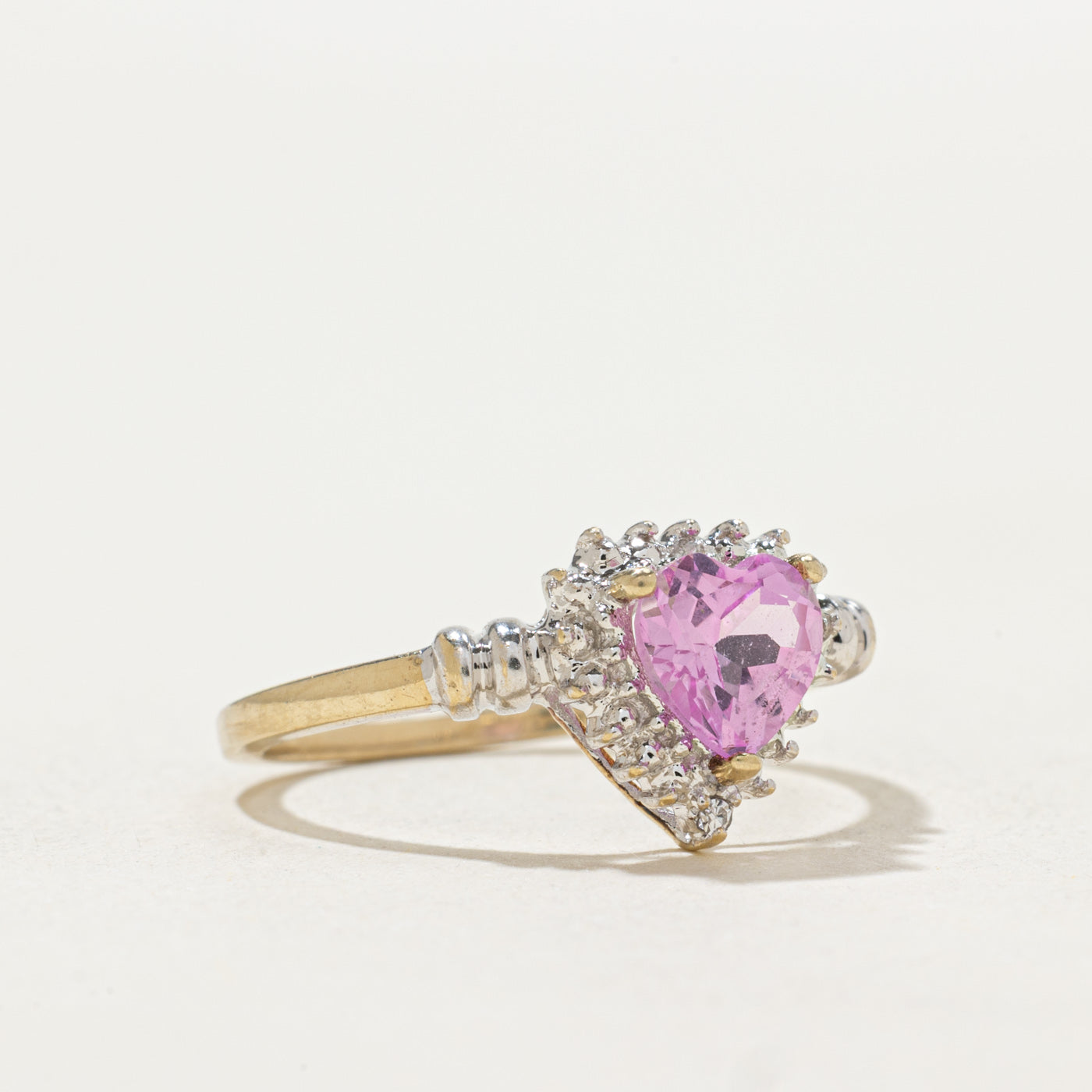 Heart Cut Synthetic Sapphire & Diamond Halo Ring | SZ 7.0