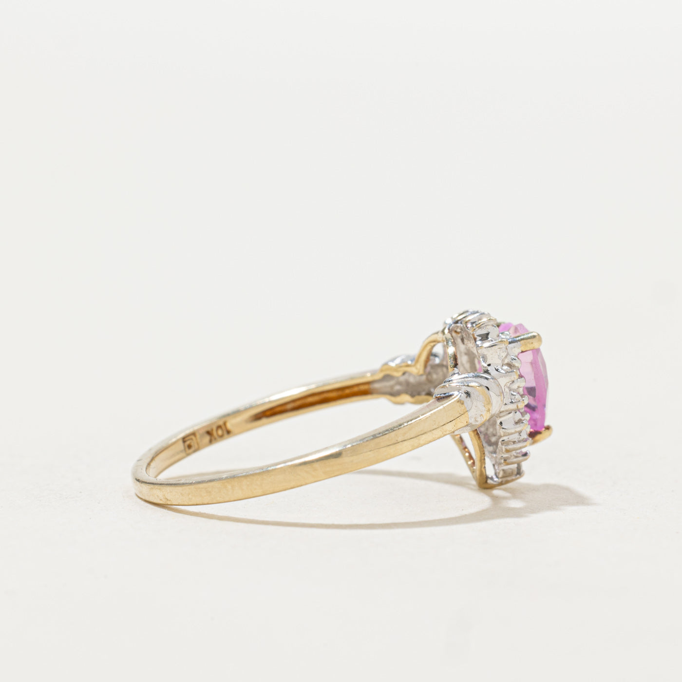 Heart Cut Synthetic Sapphire & Diamond Halo Ring | SZ 7.0