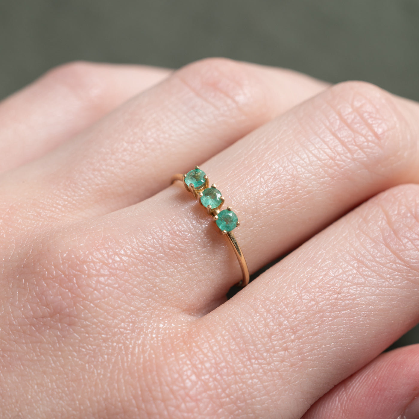 Three Stone Emerald Petite Ring | SZ 6.0
