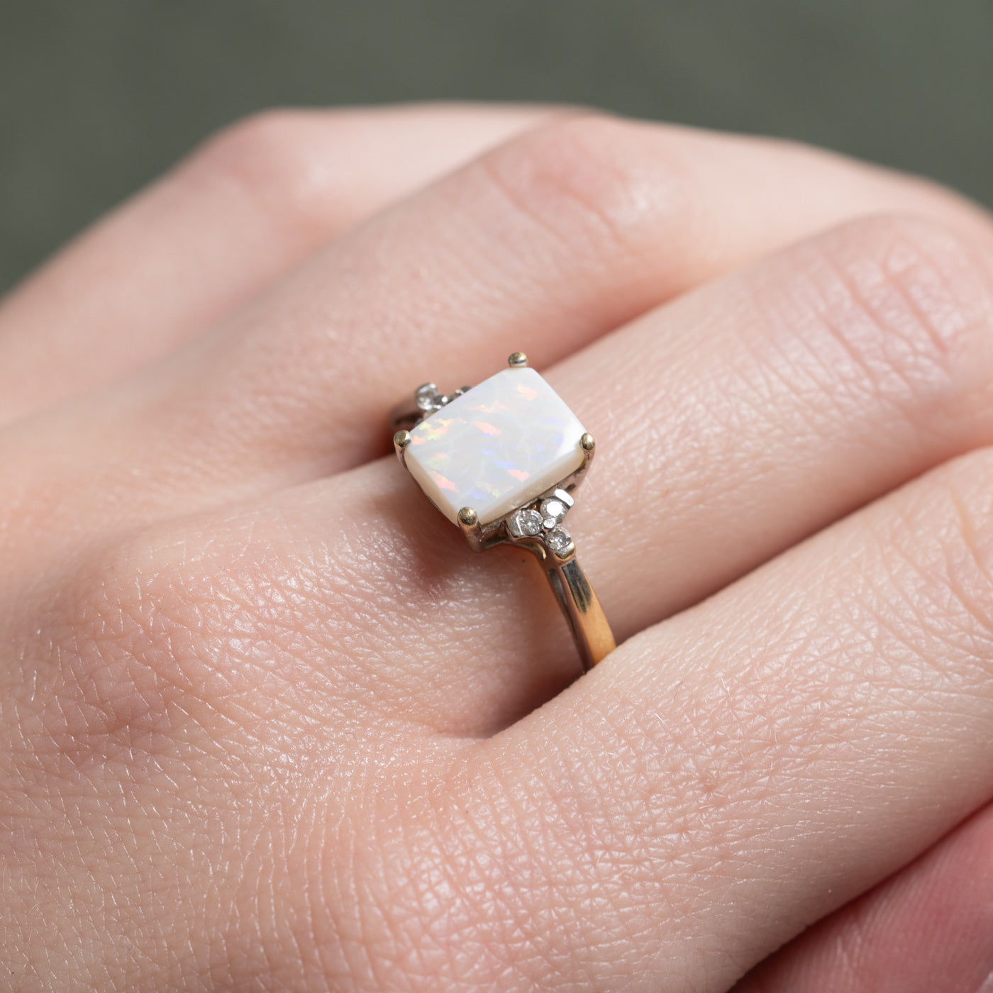 Cabochon Cut Opal & Diamond Ring | SZ 8.25
