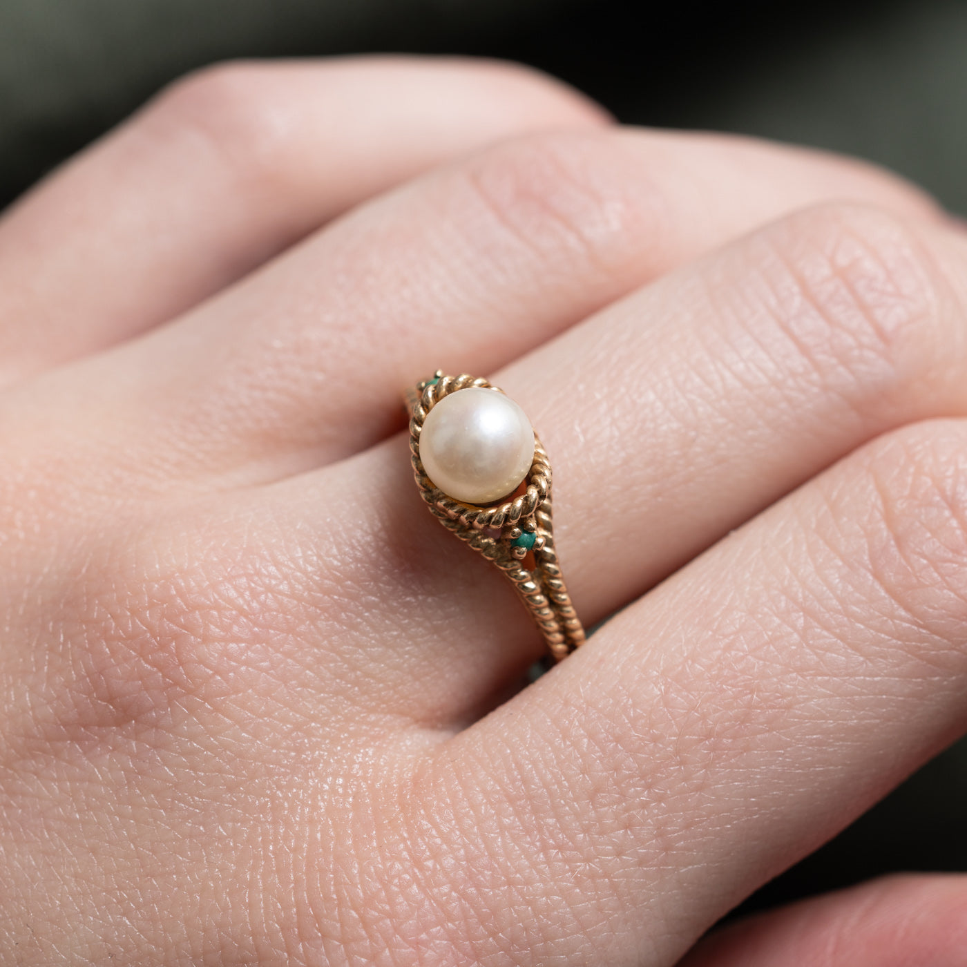 Pearl & Turquoise Rope Textured Ring | 0.01ctw | SZ 6.5