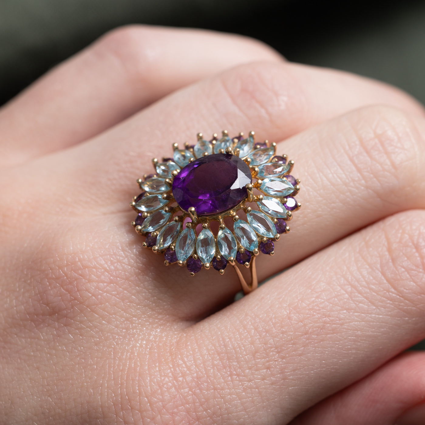 Bague cocktail en améthyste et topaze bleue | 6,0 ct | Taille 6,0