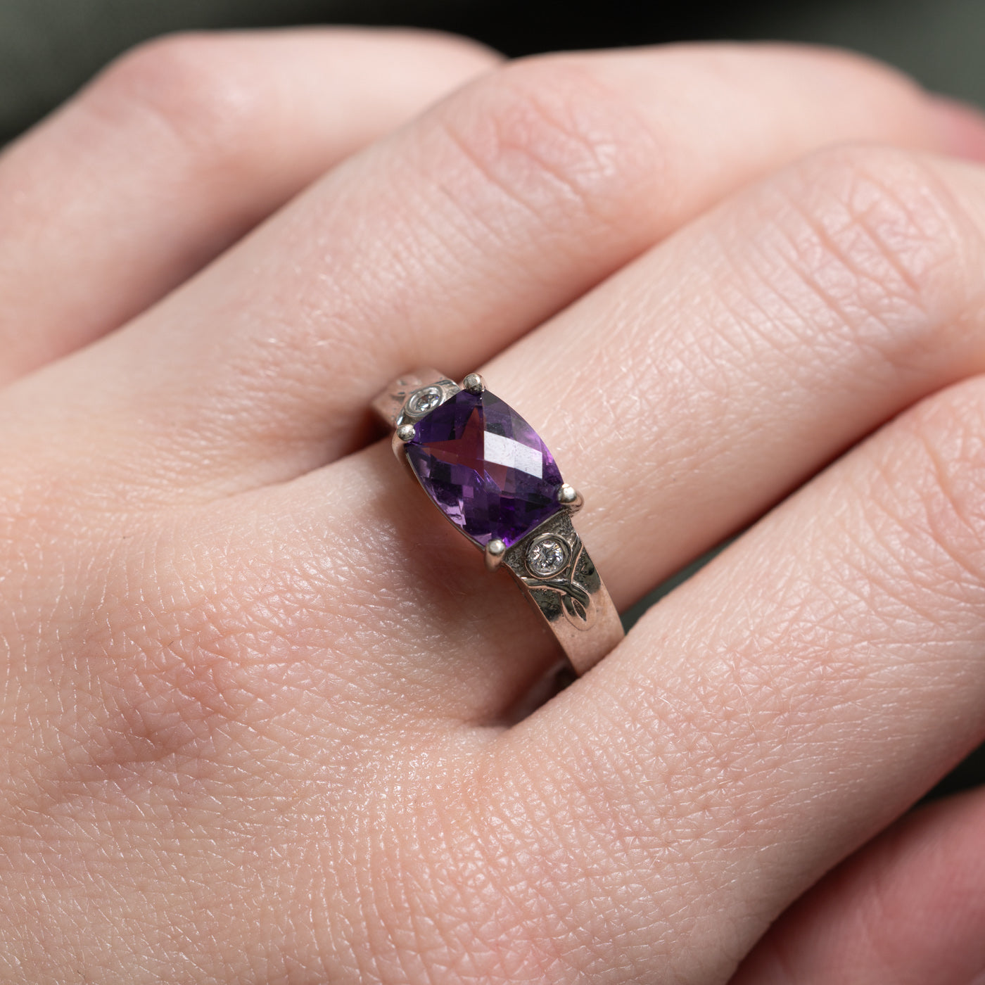 Checkerboard Amethyst & Diamond Ring | 1.70ct, 0.04ctw | SZ 6.75