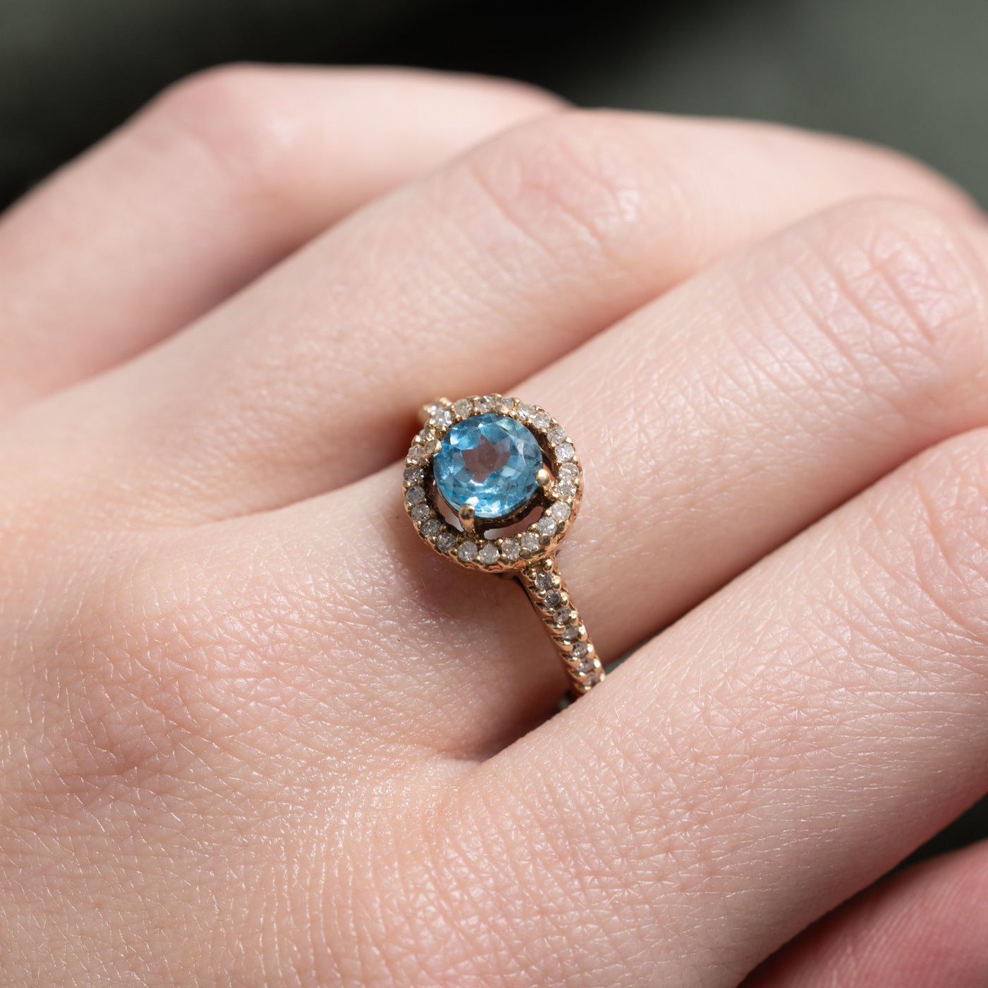 Blue Topaz & Diamond Floating Halo Ring | 0.92ct, 0.19ctw | SZ 6.5