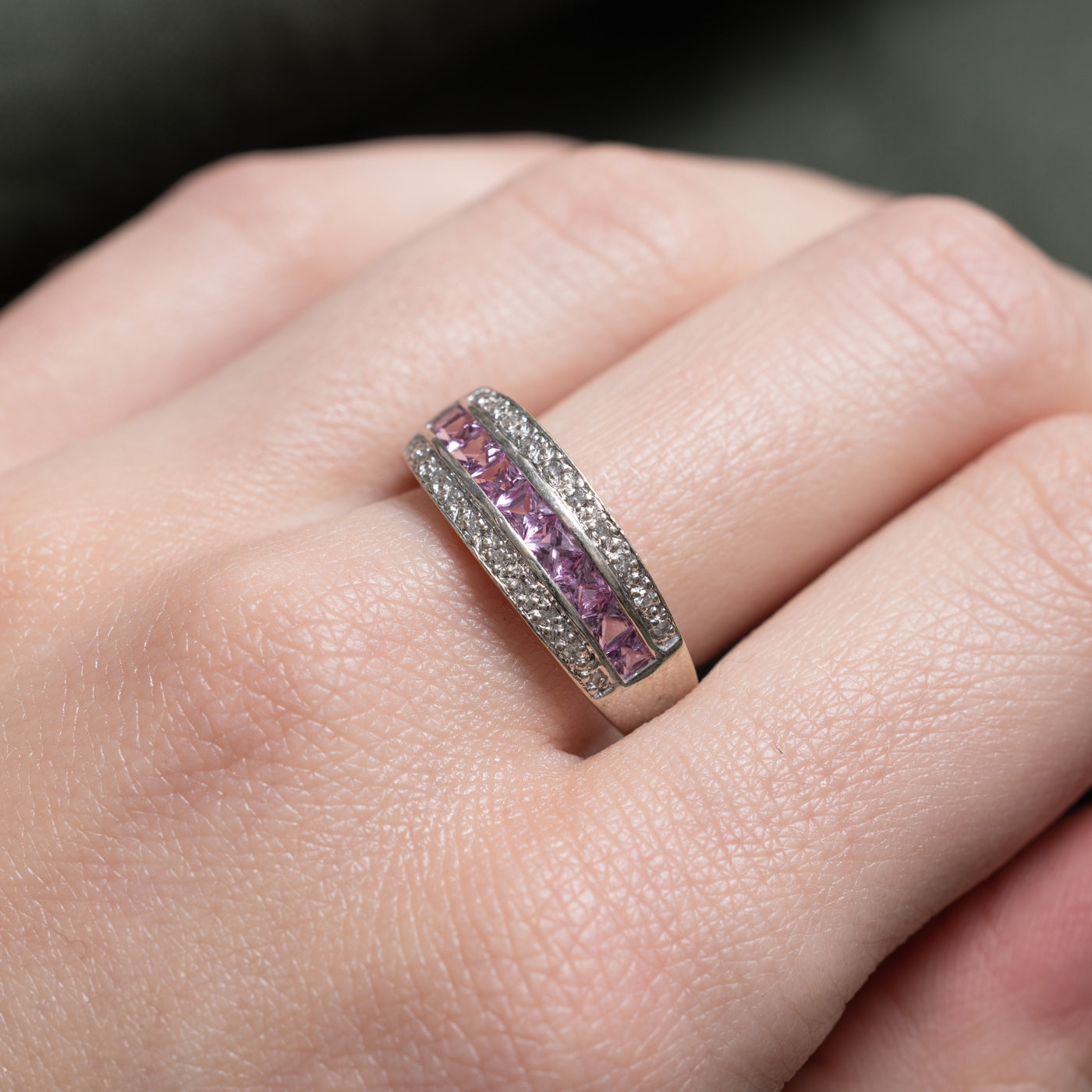 Pink Sapphire & Diamond Band | 0.50ctw, 0.10ctw | SZ 9.0