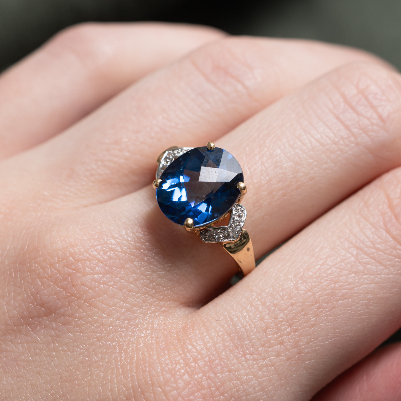 Checkerboard Cut Blue Topaz & Diamond Ring | 5.50ct, 0.03ctw | SZ 6.0