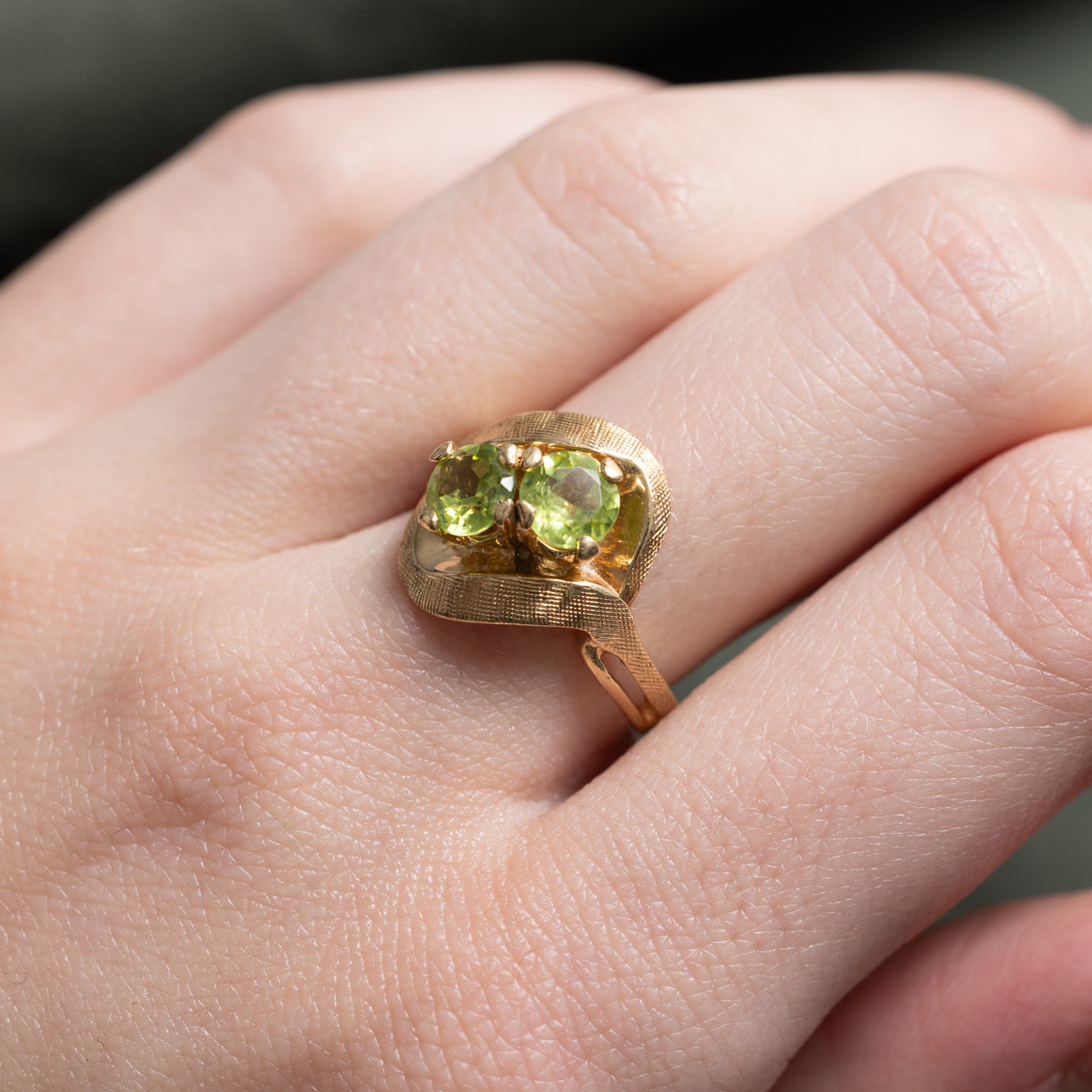 Two Stone Peridot Textured Ring | 1.00ctw | SZ 6.25