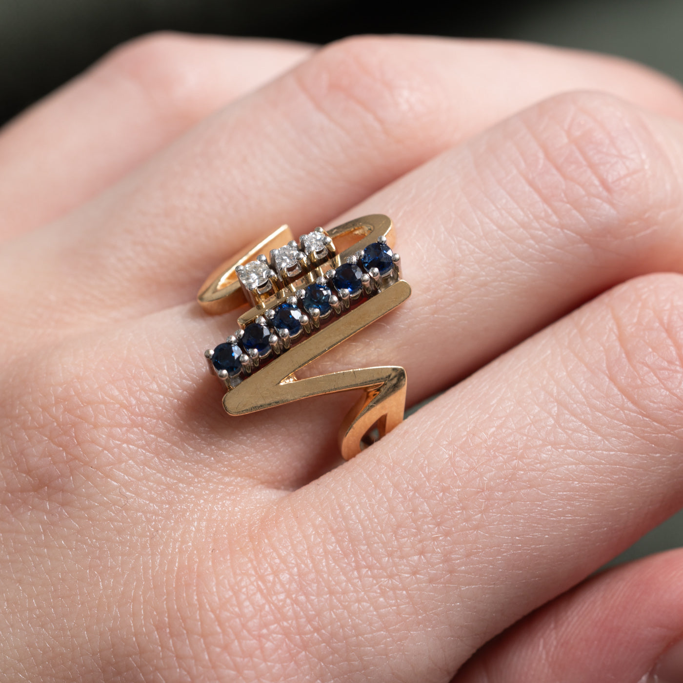 Sapphire & Diamond Column Abstract Ring | 0.60ctw, 0.07ctw | SZ 8.25