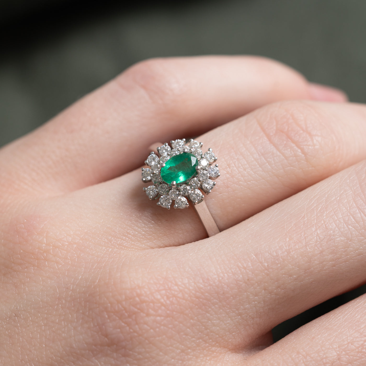 Emerald & Diamond Halo Ring | 0.30ct, 0.42ctw | SZ 6.0