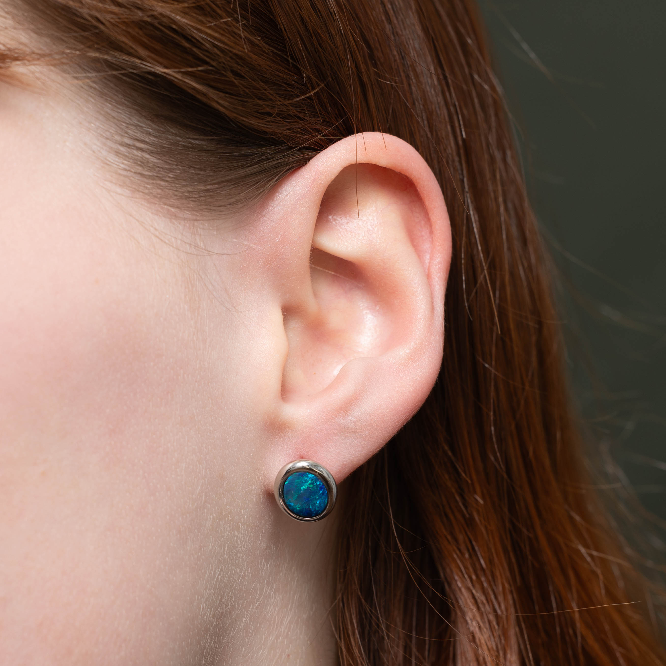 14k Bezel Set Imitation Opal Stud Earrings | 1.40ctw