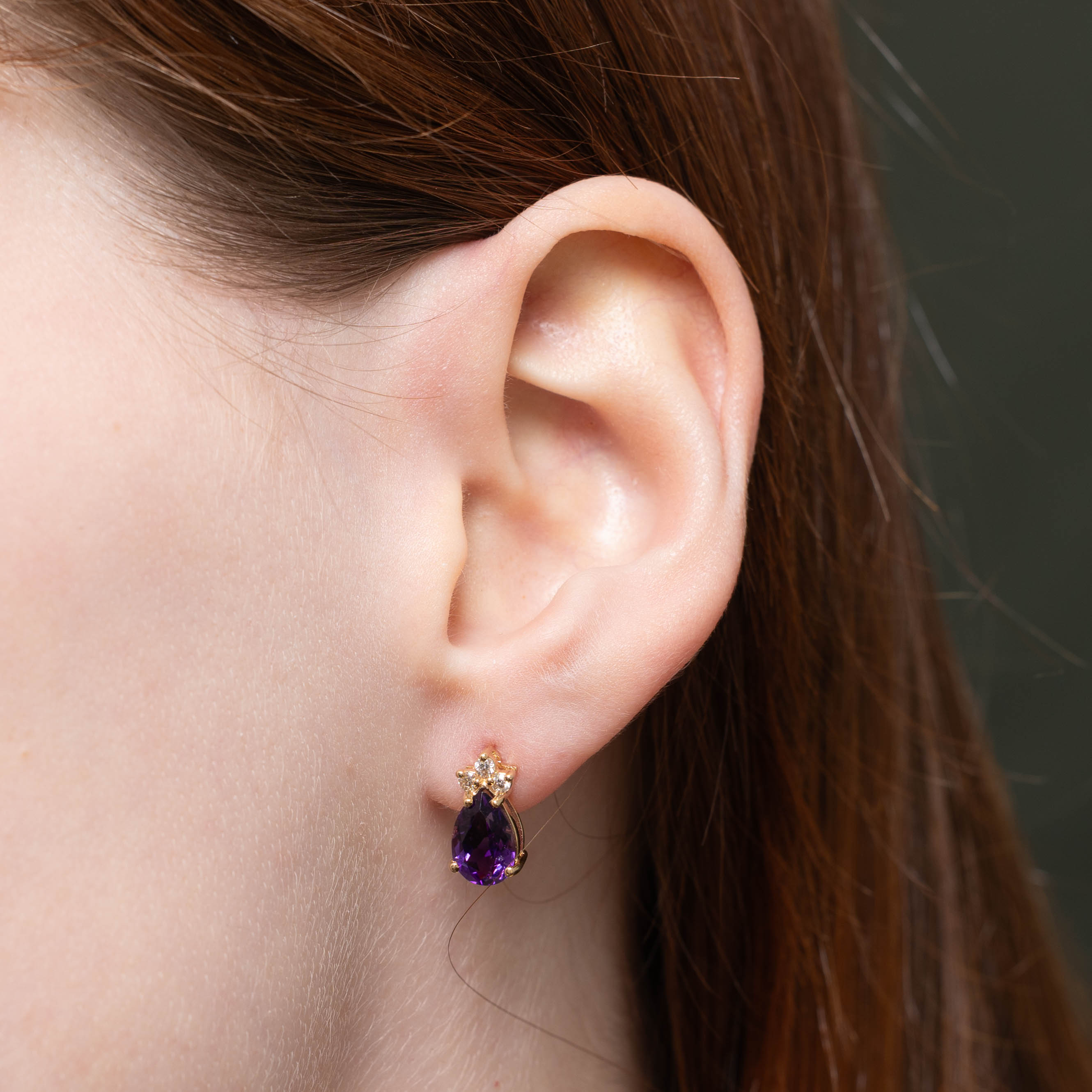 14k Amethyst & Diamond Stud Earrings | 2.00ctw, 0.10ctw