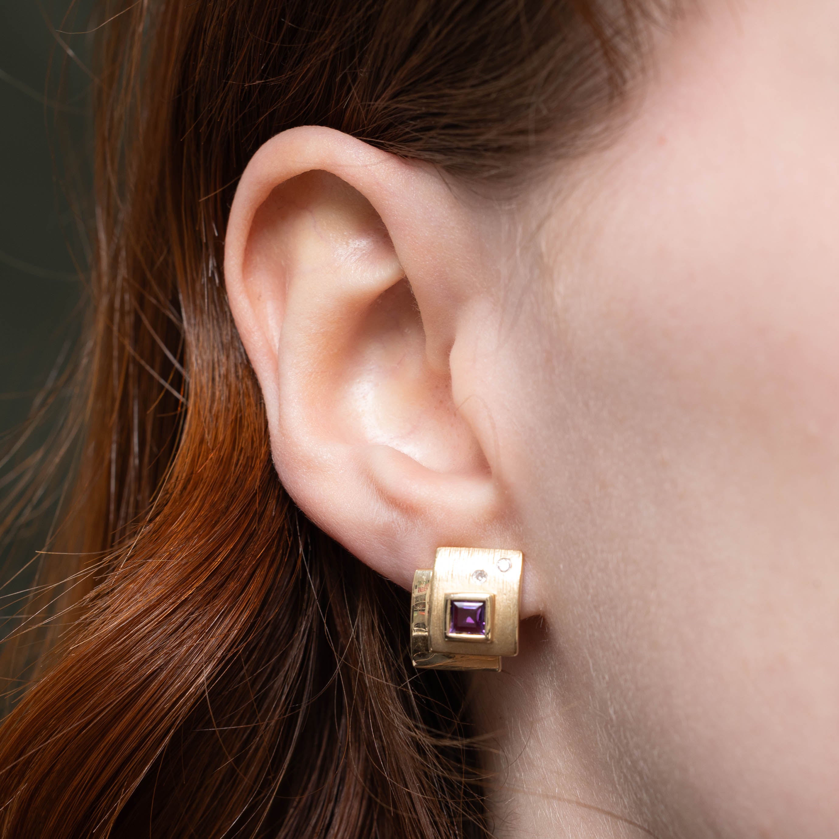 14k Amethyst & Diamond Geometric Earrings | 0.40ctw, 0.06ctw