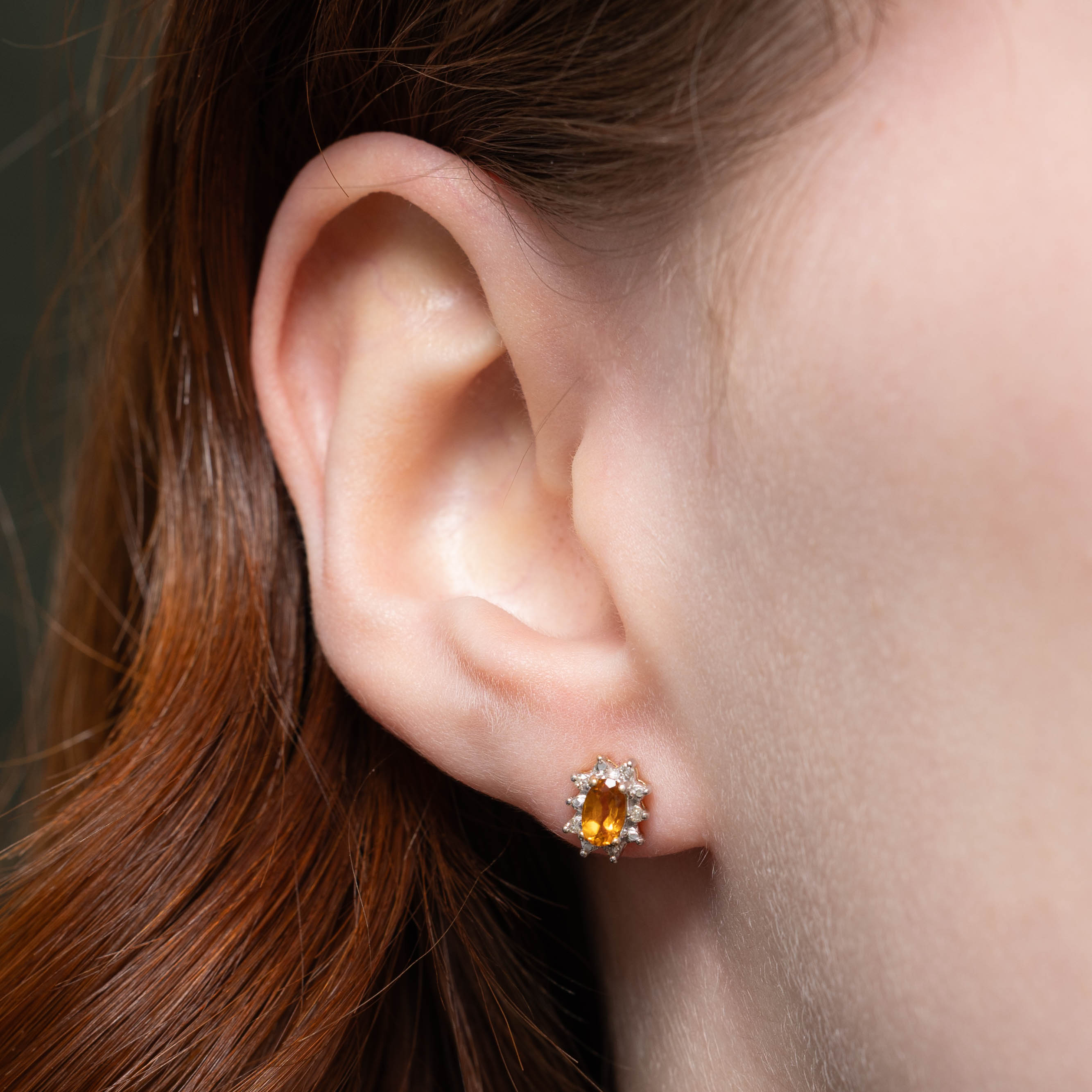 14k Citrine & Diamond Petal Halo Stud Earrings | 0.28ctw, 0.02ctw