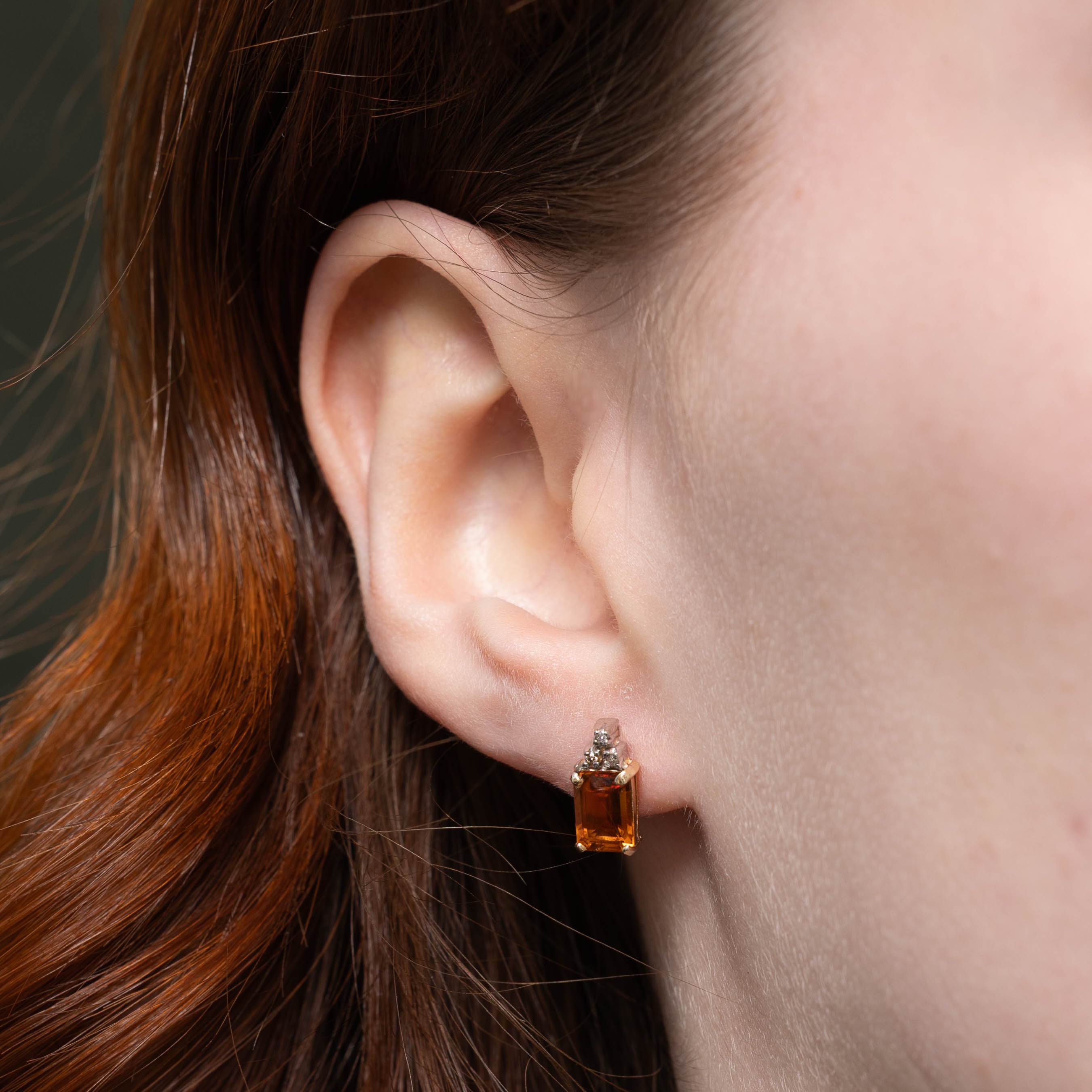 10k Citrine & Diamond Stud Earrings | 1.60ctw, 0.03ctw