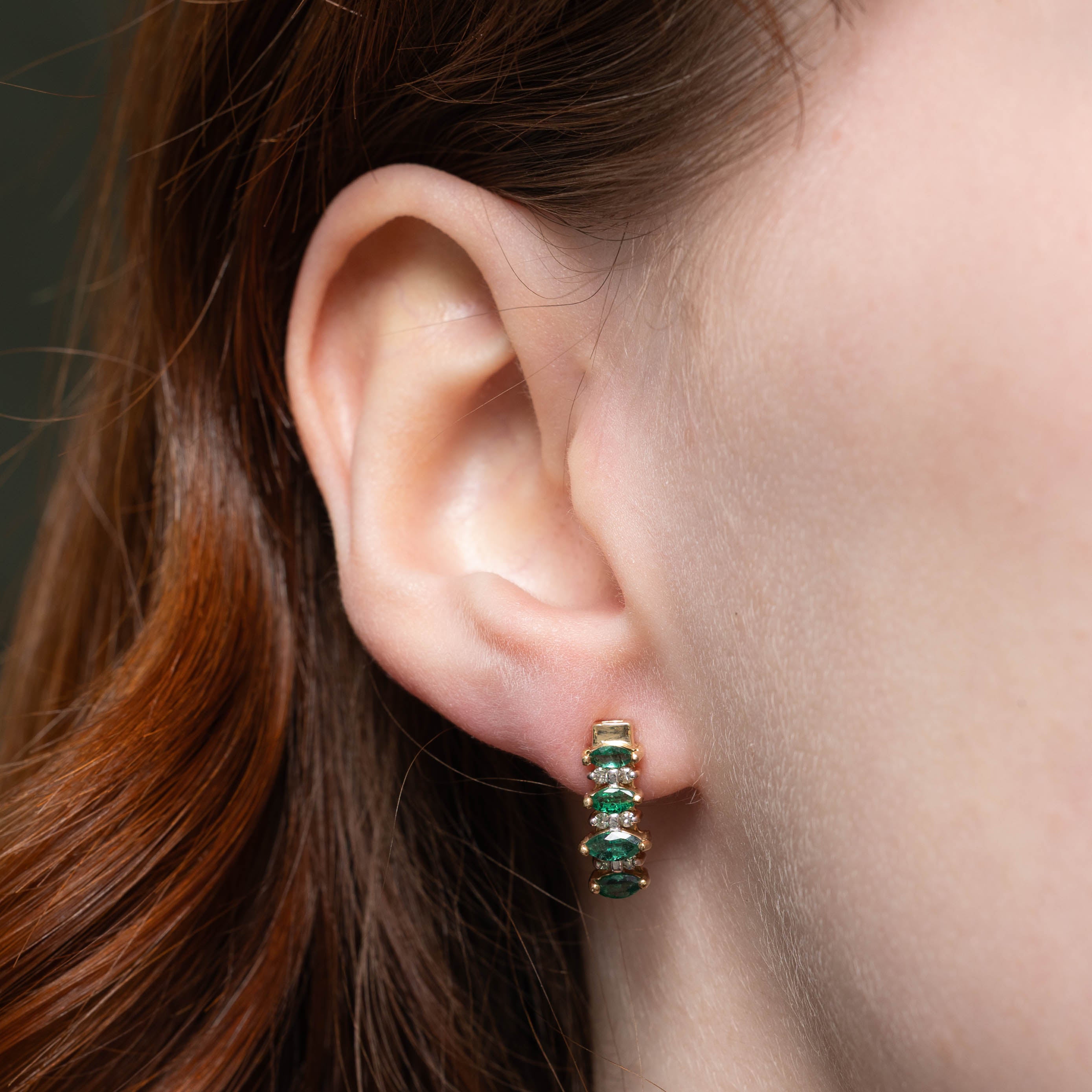 10k Emerald & Diamond Bar Drop Earrings | 0.50ctw, 0.06ctw