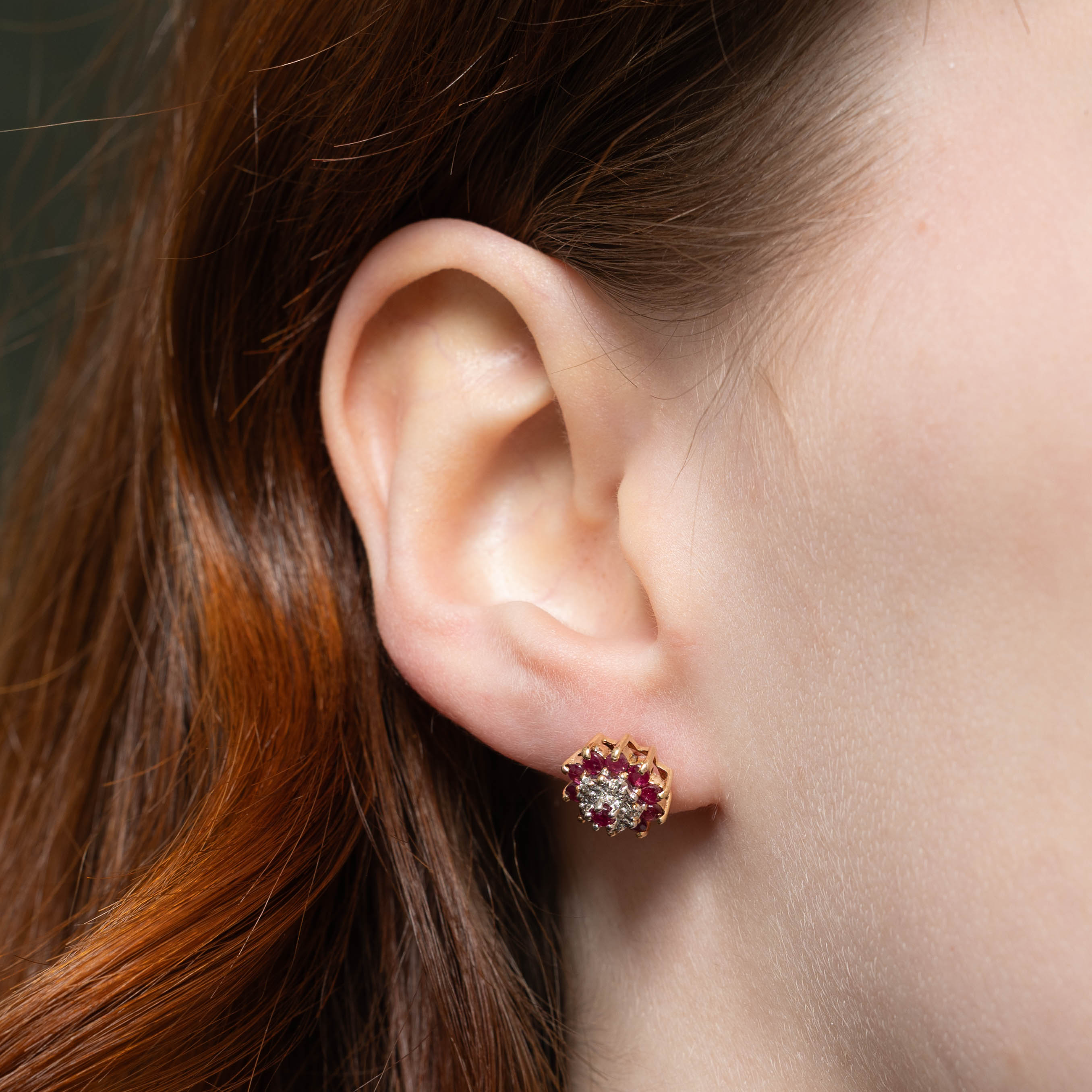 14k Ruby & Diamond Petal Cluster Stud Earrings | 0.40ctw, 0.05ctw