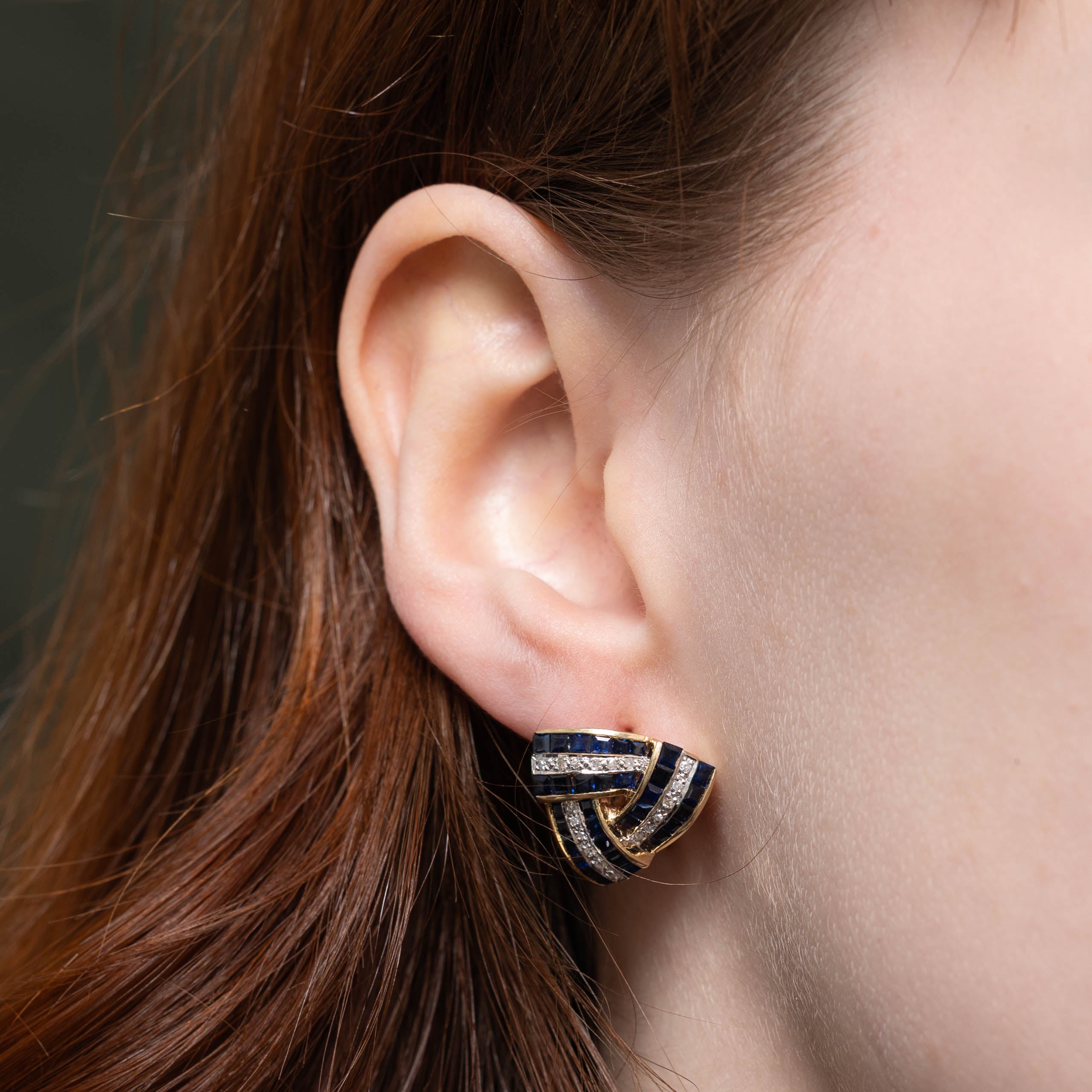 14k Sapphire & Diamond Geometric Earrings | 1.50ctw, 0.18ctw