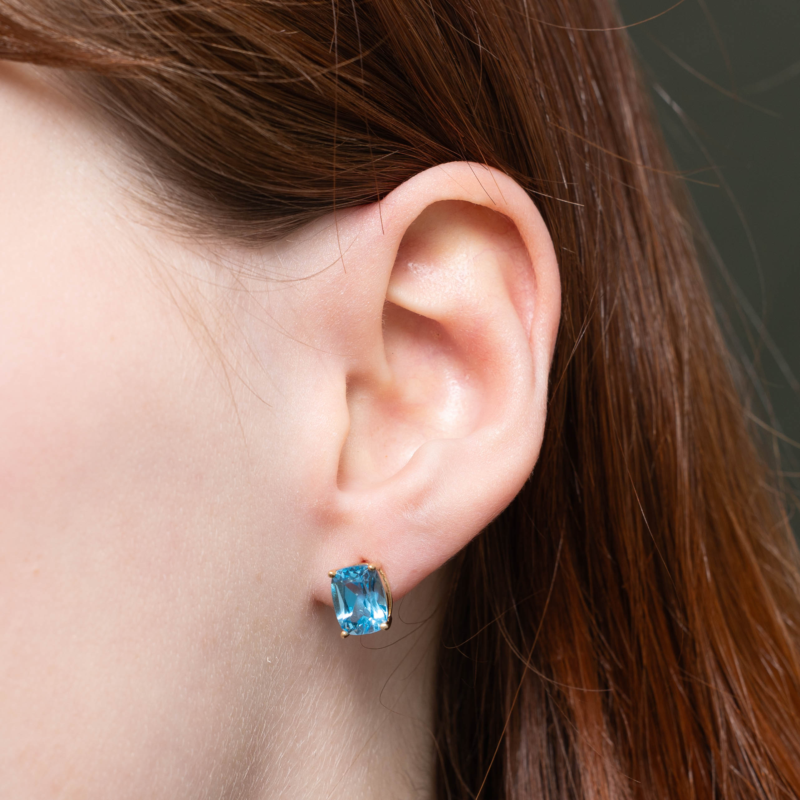 14k Rectangle Cut Solitaire Blue Topaz Stud Earrings | 5.00ctw