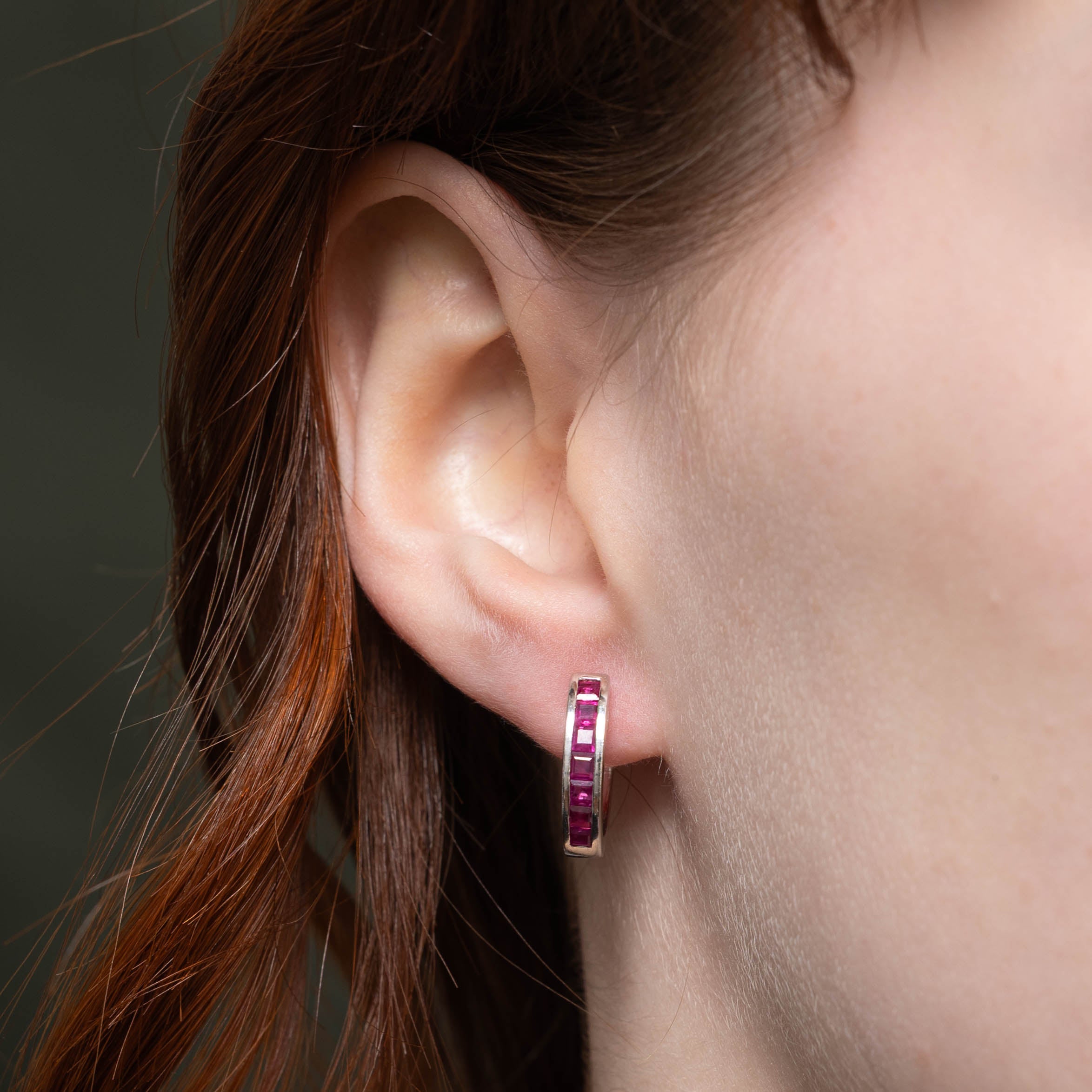 14k Channel Set Ruby Hoop Earrings | 0.60ctw