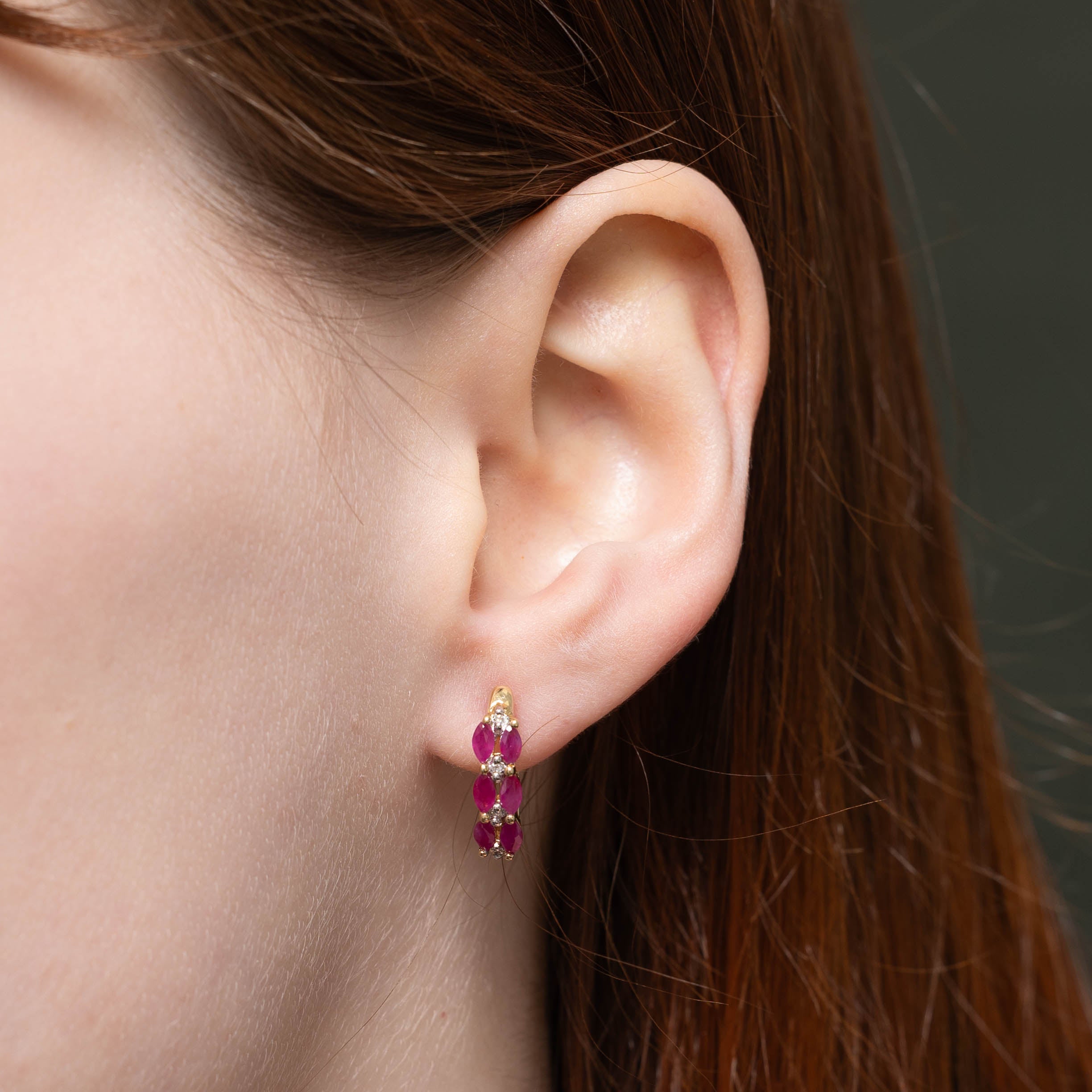 10k Ruby & Diamond Hoop Earrings | 0.60ctw, 0.04ctw