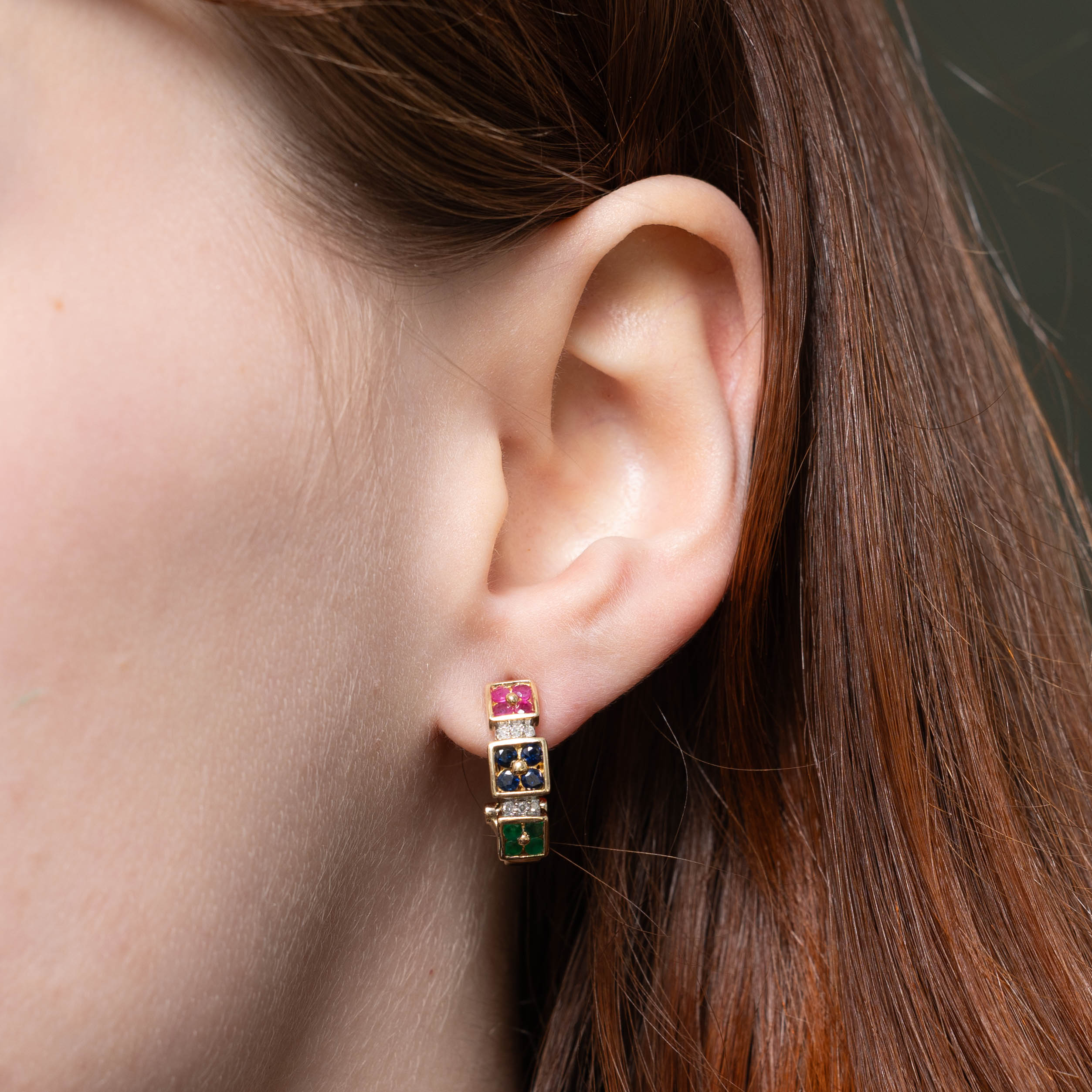 10k Multi Gemstone & Diamond Geometric Earrings | 0.26ctw, 0.06ctw