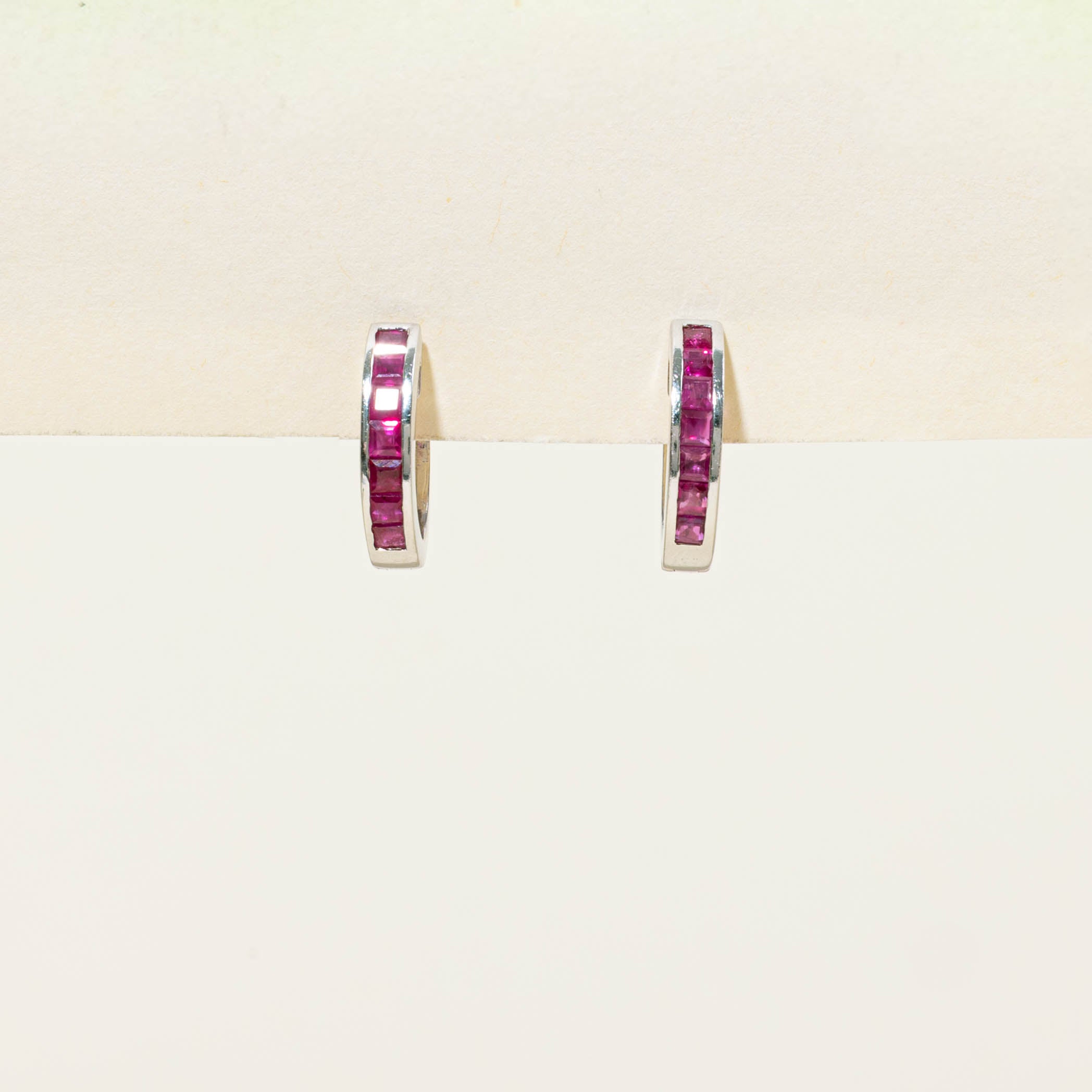 14k Channel Set Ruby Hoop Earrings | 0.60ctw