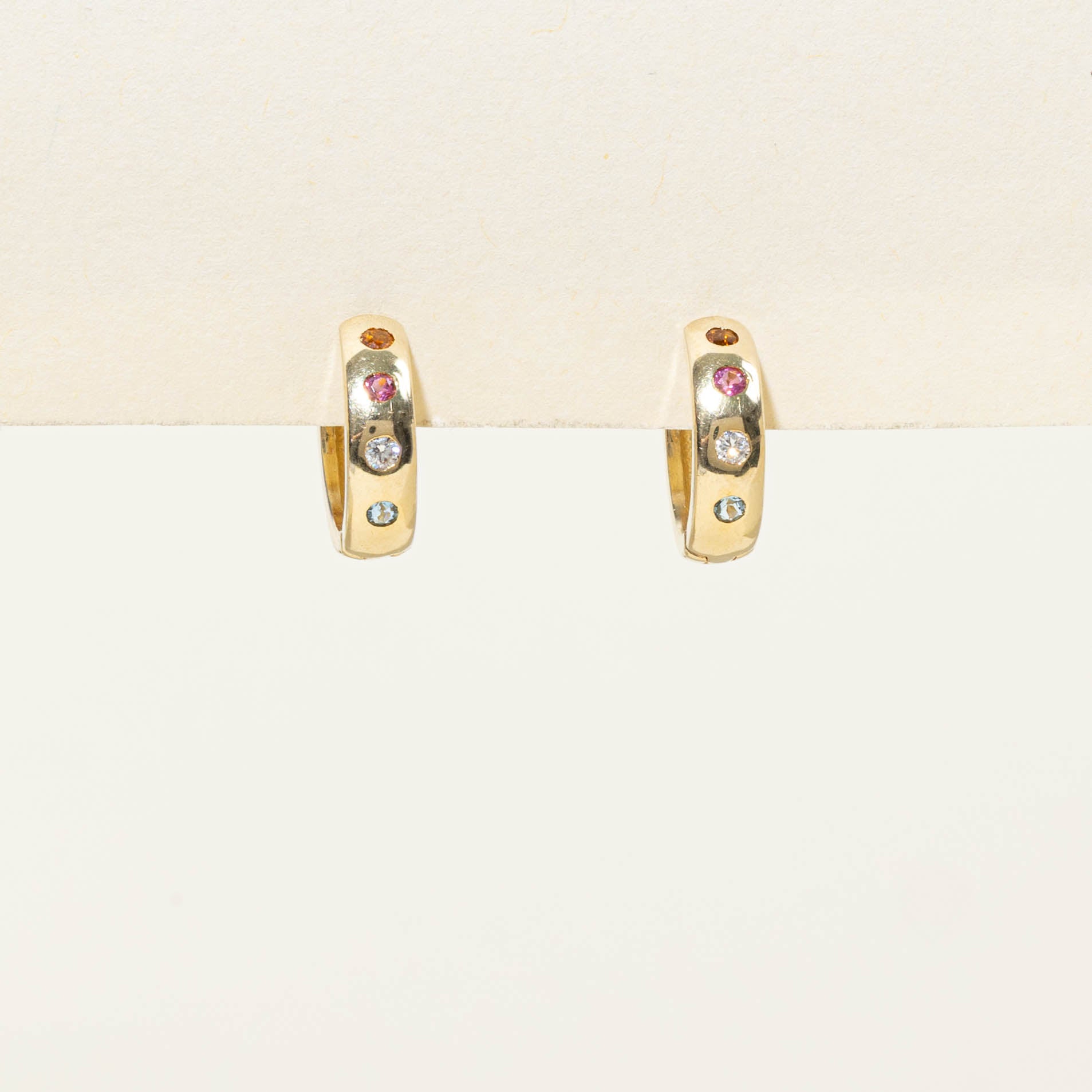 14k Multi Gemstone & Diamond Hoop Earrings | 0.12ctw, 0.03ctw