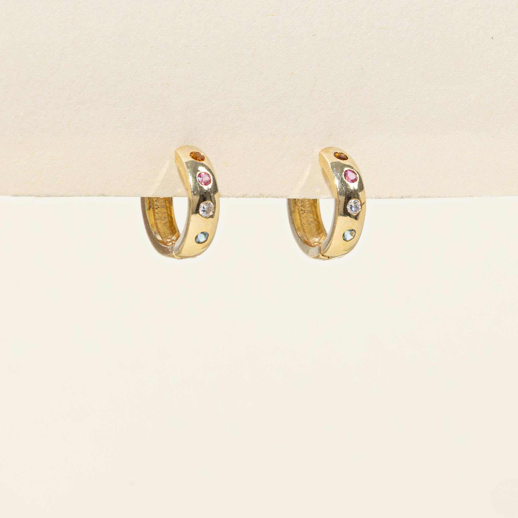 14k Multi Gemstone & Diamond Hoop Earrings | 0.12ctw, 0.03ctw