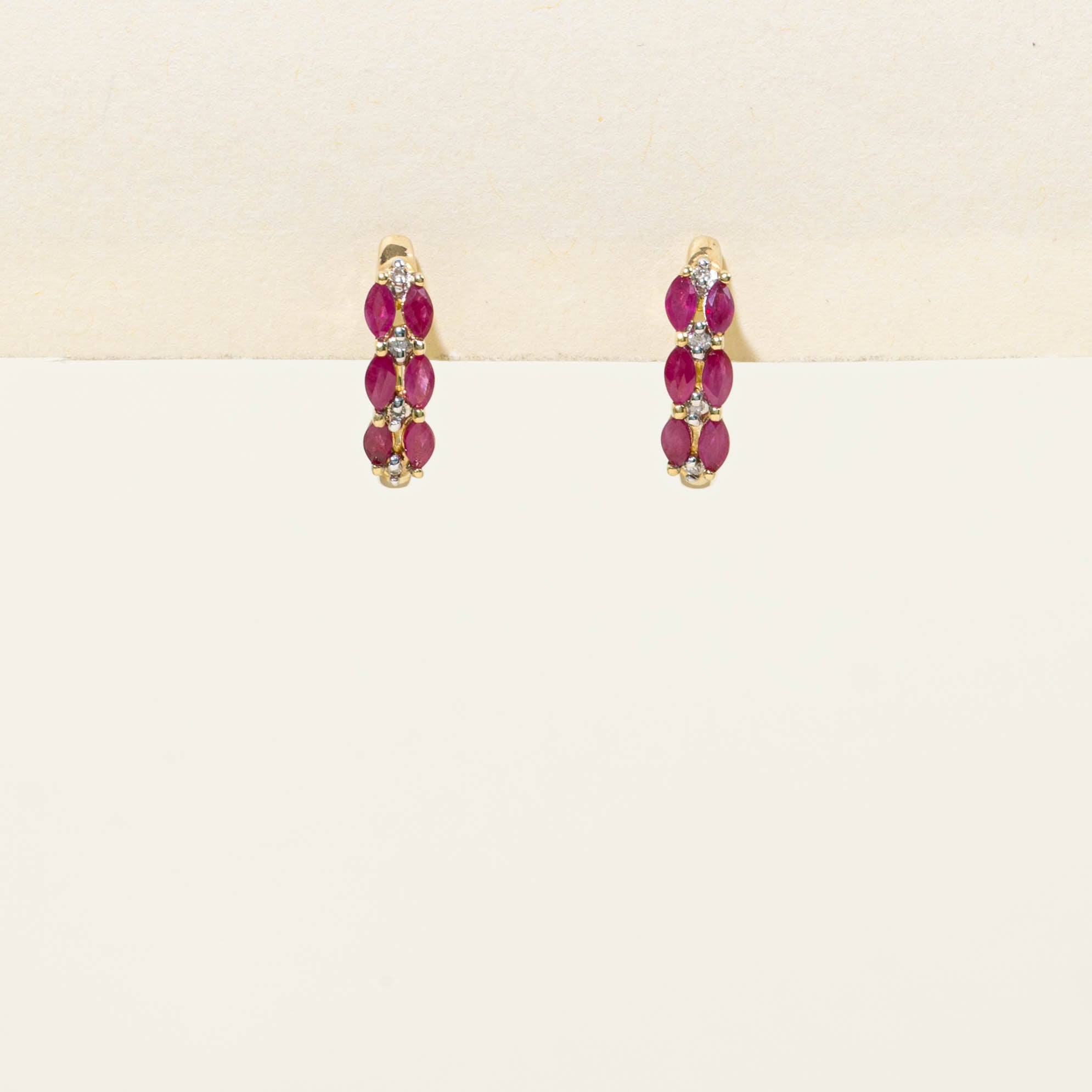 10k Ruby & Diamond Hoop Earrings | 0.60ctw, 0.04ctw