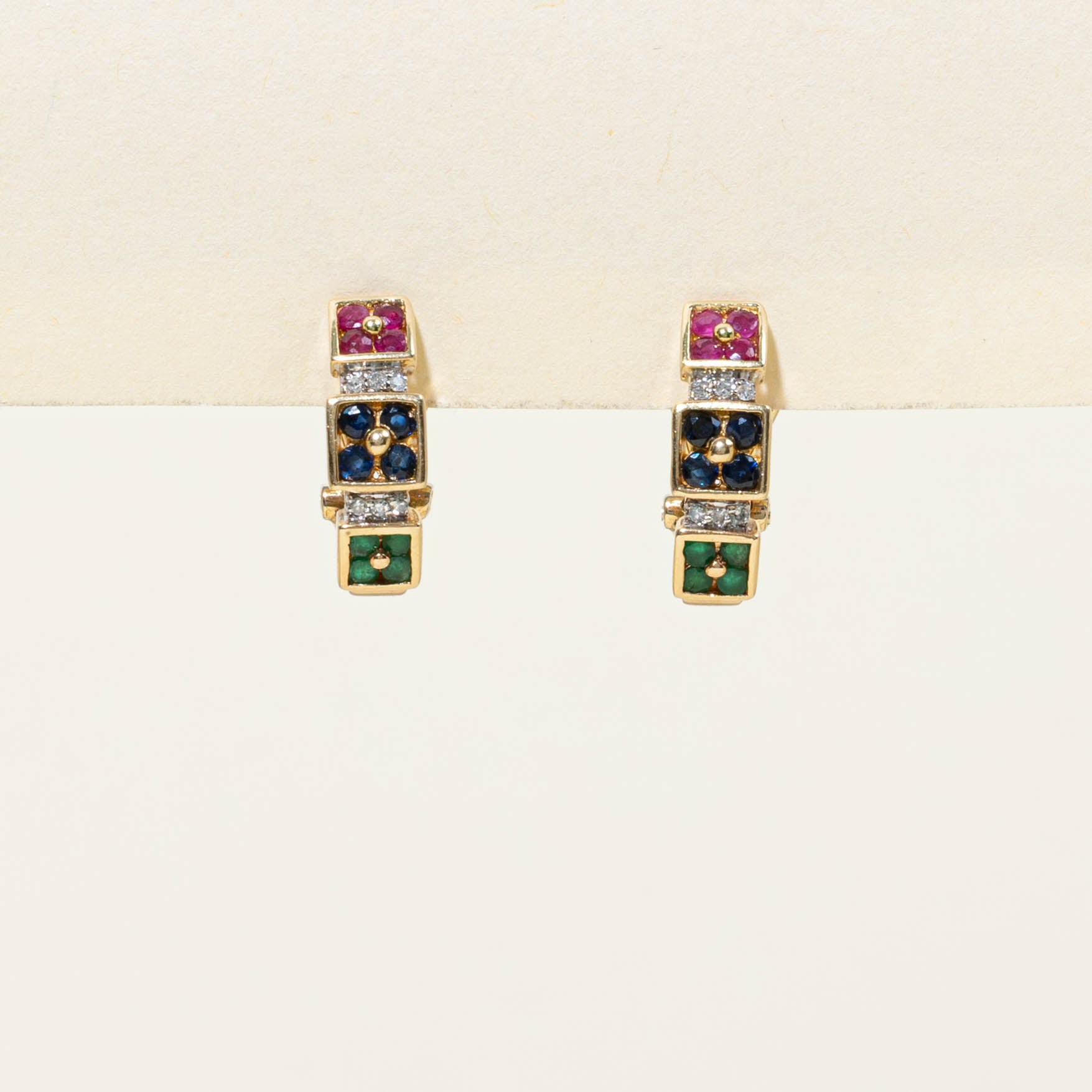 10k Multi Gemstone & Diamond Geometric Earrings | 0.26ctw, 0.06ctw
