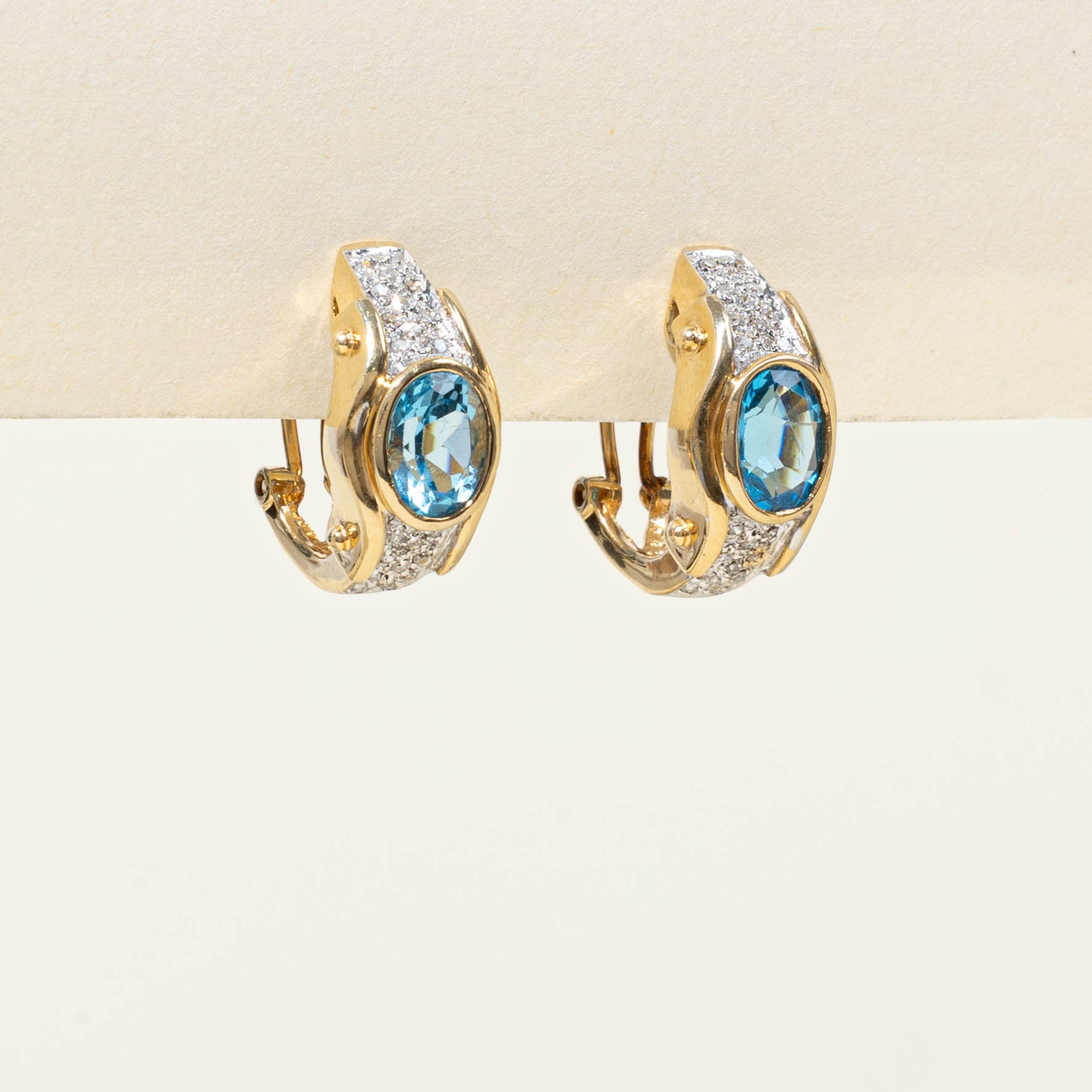 14k Blue Topaz & Diamond Hoop Earrings | 2.60ctw, 0.20ctw