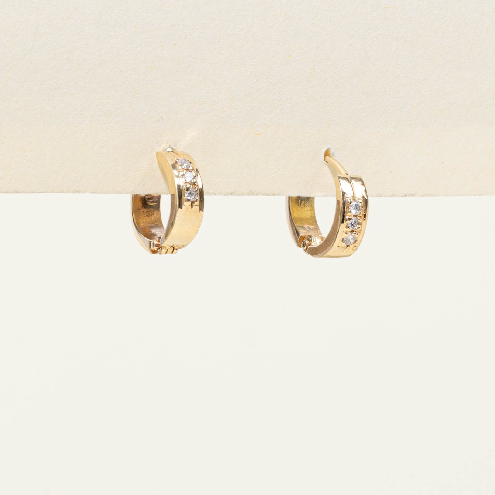 14k Three Stone Diamond Huggies | 0.12ctw