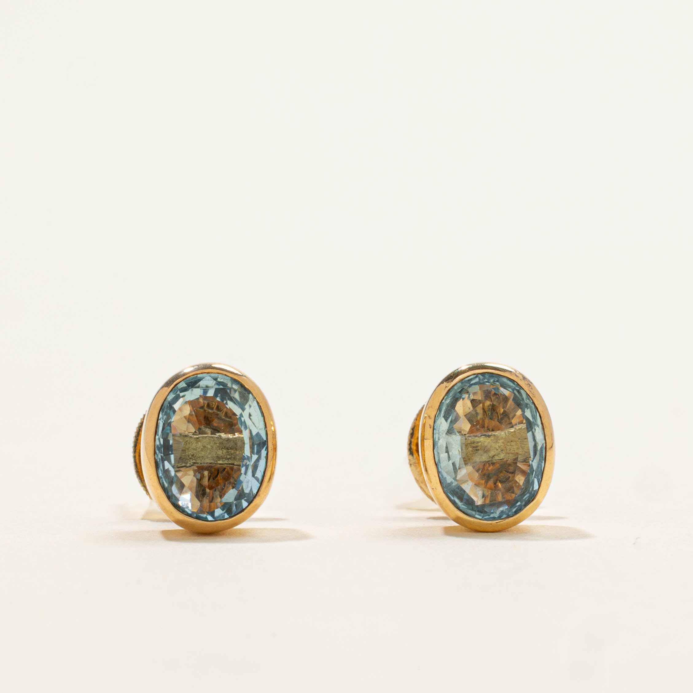 18k Aquamarine Bezel Set Stud Earrings | 1.60ctw