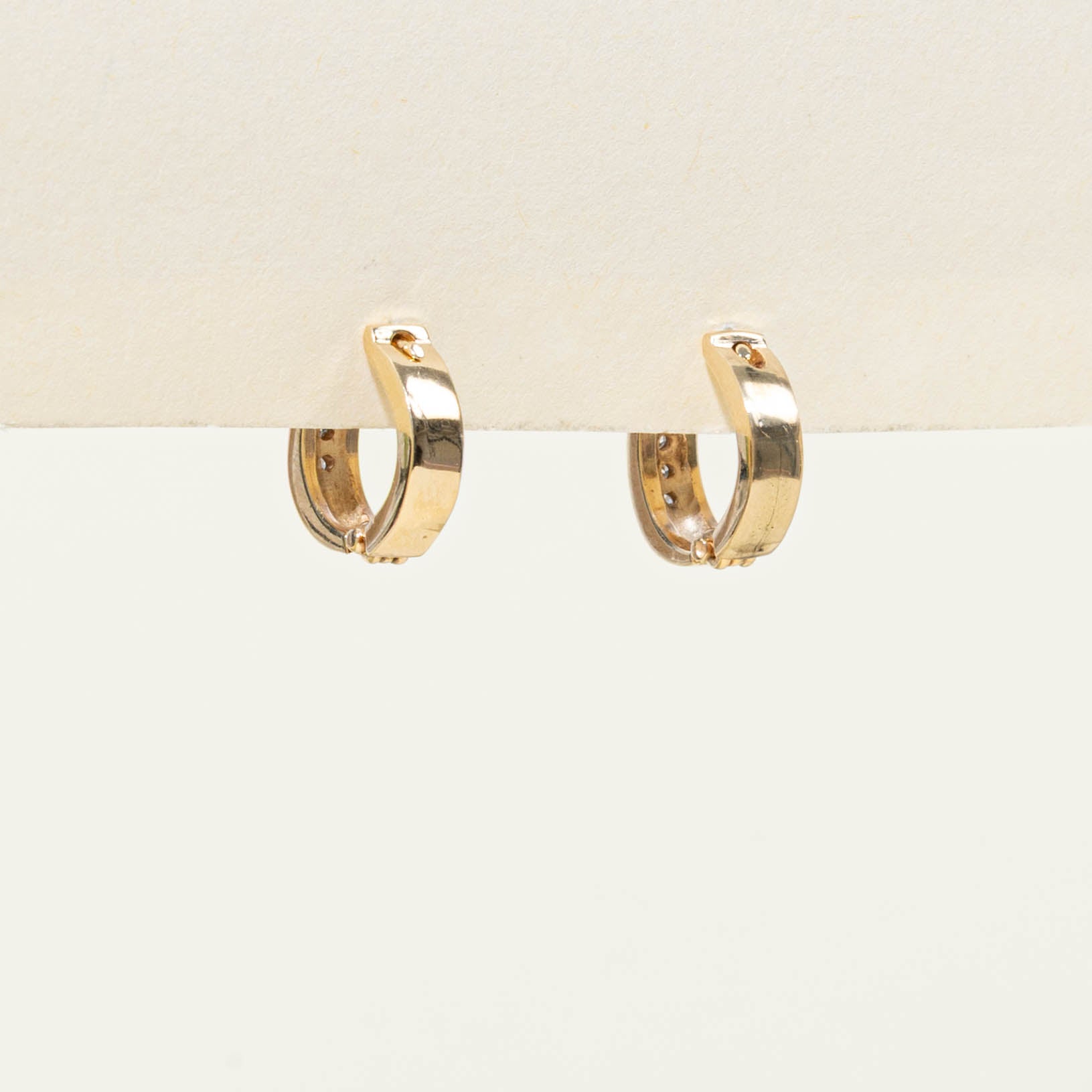 14k Three Stone Diamond Huggies | 0.12ctw